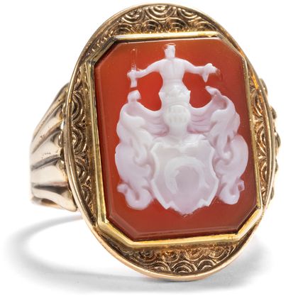 Großer antiker Wappenring aus Gold & Lagenstein, Deutschland um 1890 Großer antiker Wappenring aus Gold & Lagenstein, Deutschland um 1890