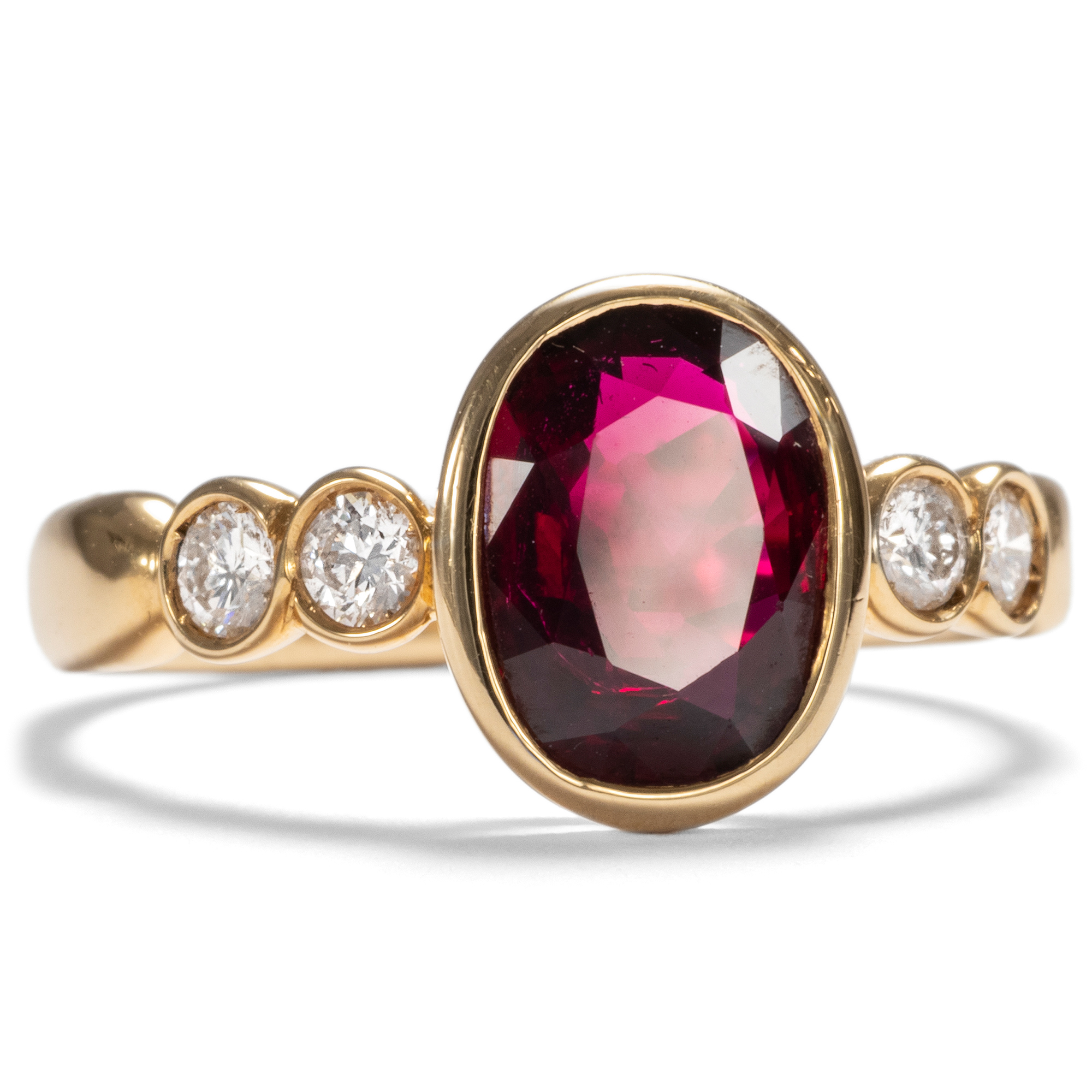 Elegant gold ring with dark red natural ruby & diamonds, 1990s