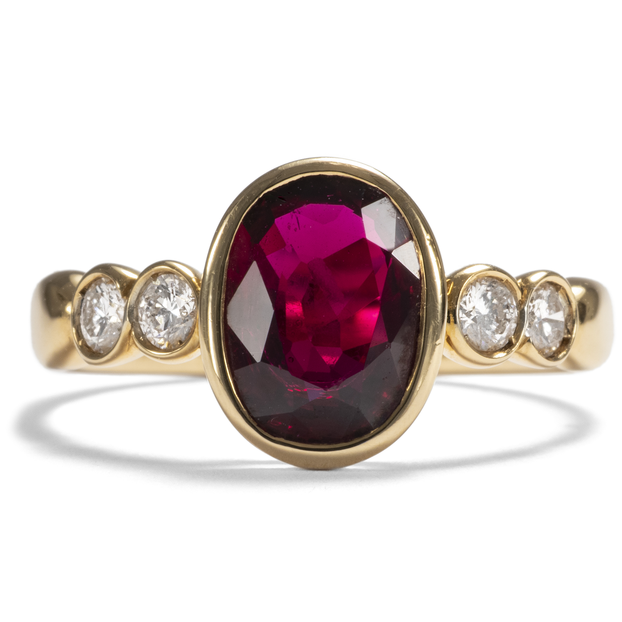 Elegant gold ring with dark red natural ruby & diamonds, 1990s