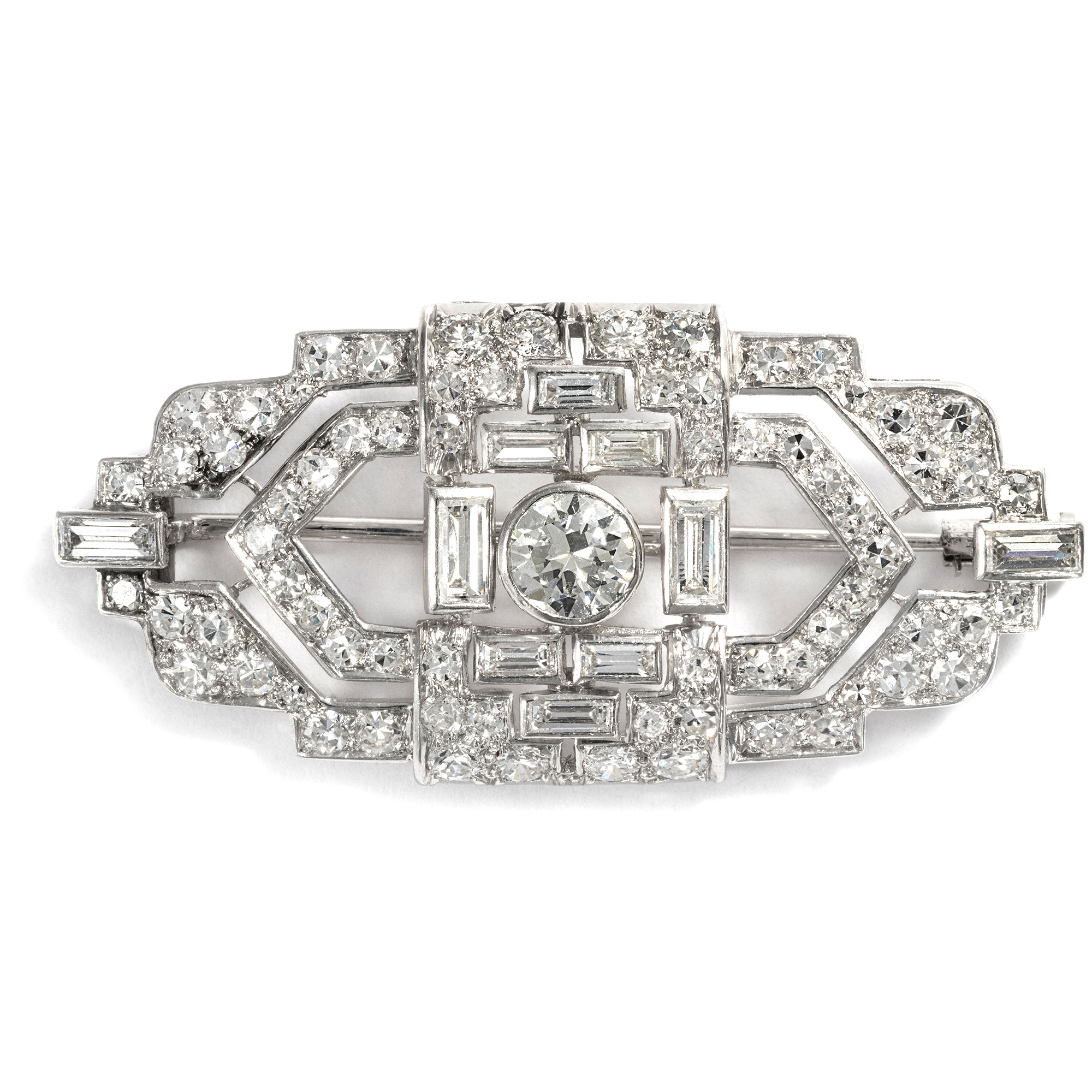 Luxurious Platinum Brooch with 4.41 ct Diamonds, Art Deco c. 1930