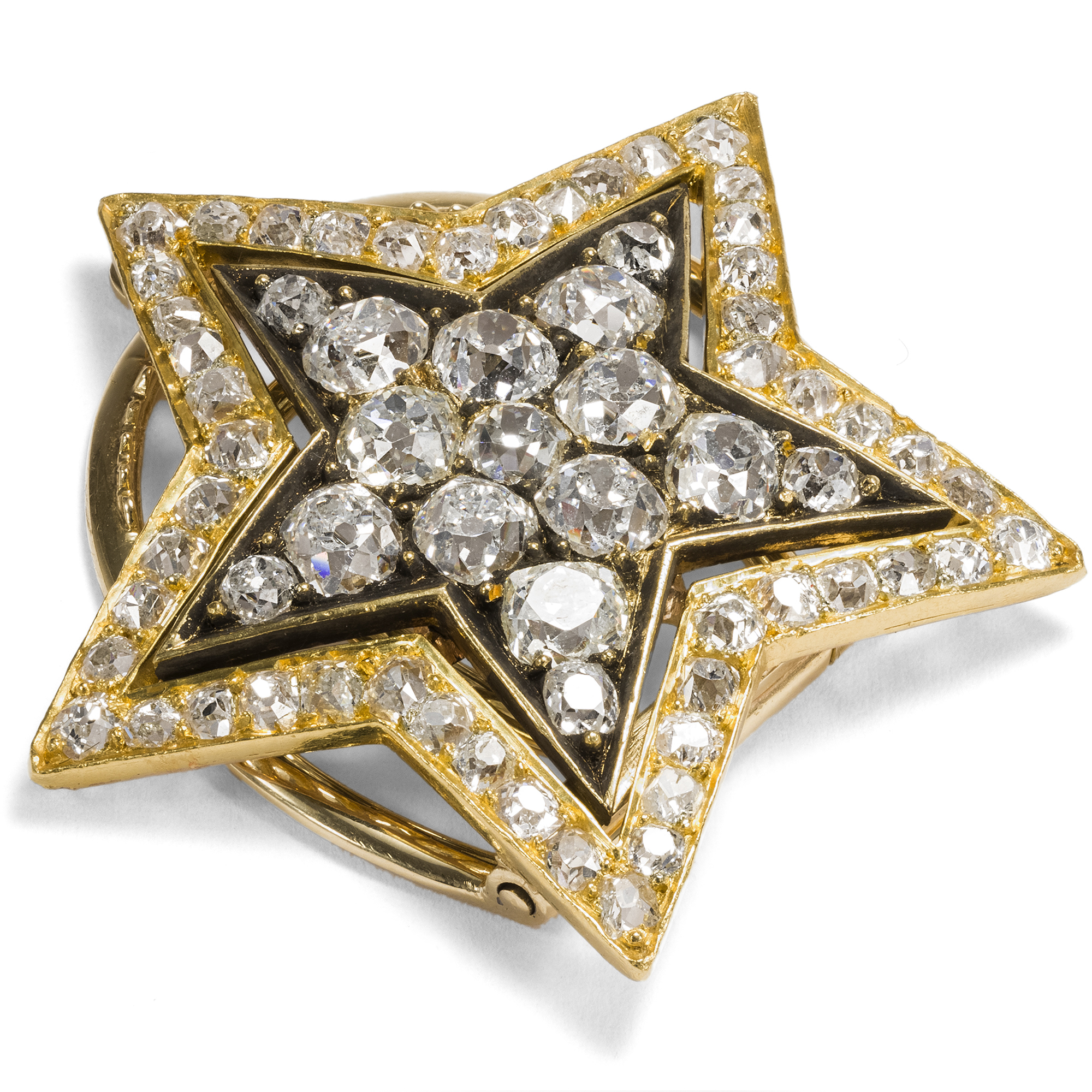 Antique Diamond Star With 7.18 ct Old European Cut Diamonds as Scarf Clip/Scarf Holder, ca. 1880