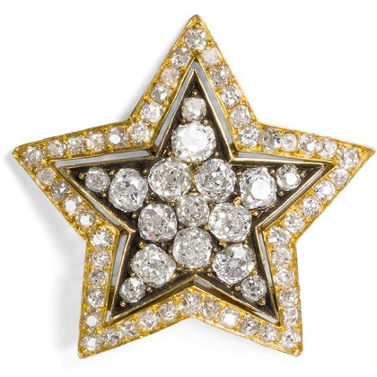 Antike Diamant-Stern mit 7,18 ct Altschliff Diamanten als Schalclip/Tuchhalter, um 1880 Antike Diamant-Stern mit 7,18 ct Altschliff Diamanten als Schalclip/Tuchhalter, um 1880