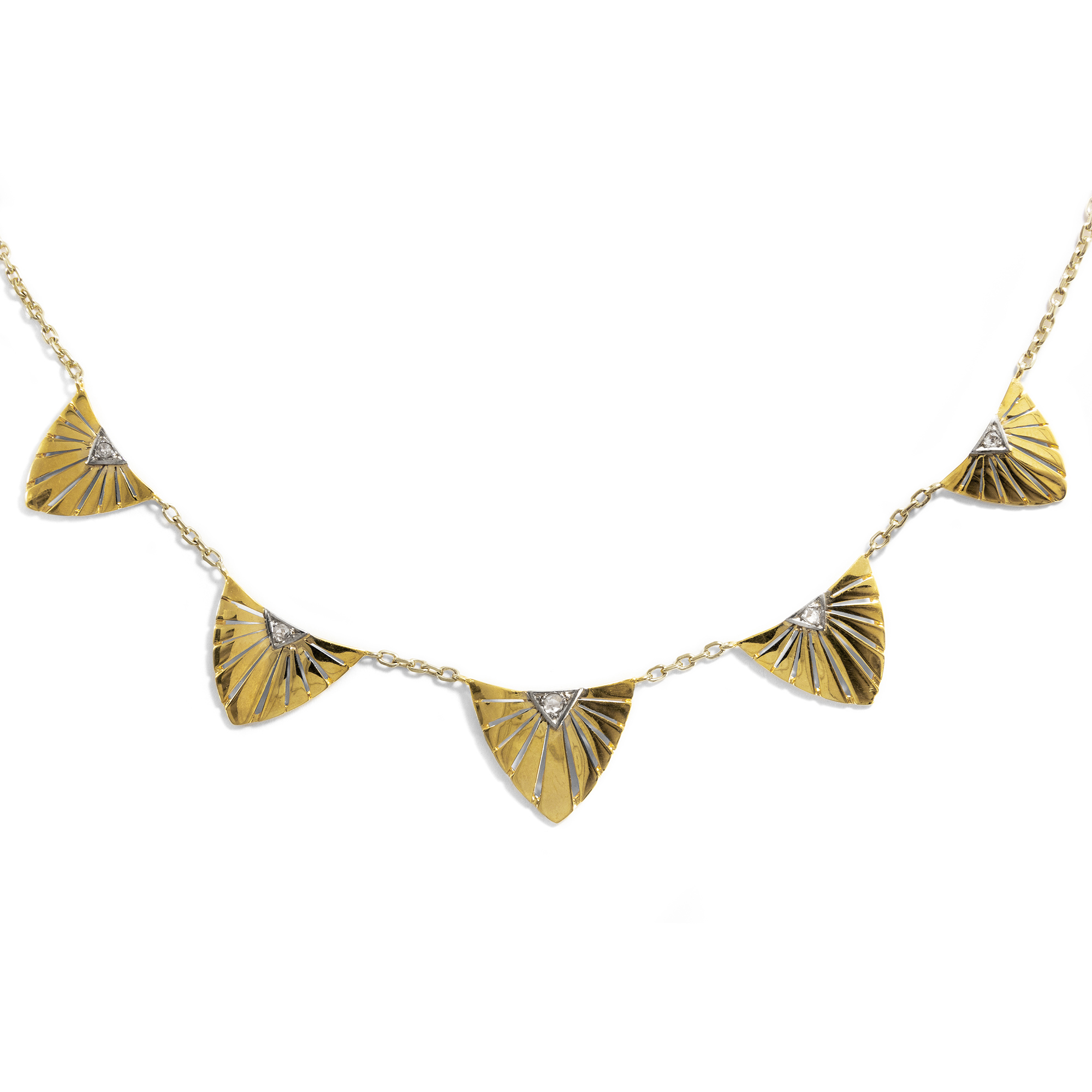 Wonderful Art Deco Necklace Made of Gold & Diamond Roses, England ca. 1930