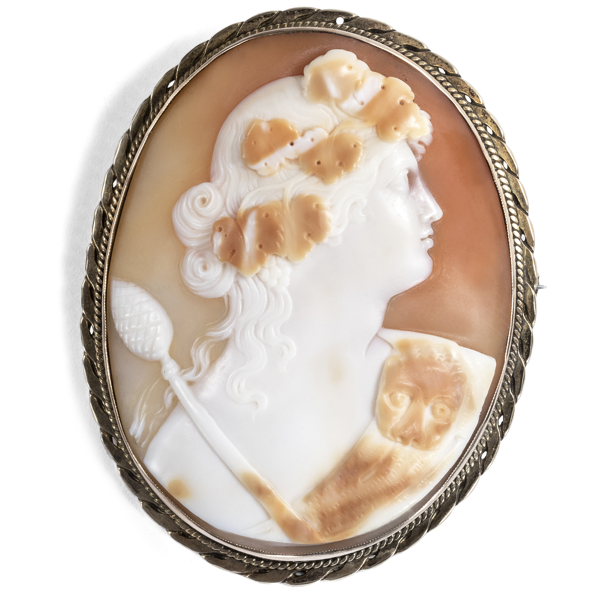 Large Antique Shell Cameo in Gold Setting, Italy ca. 1860