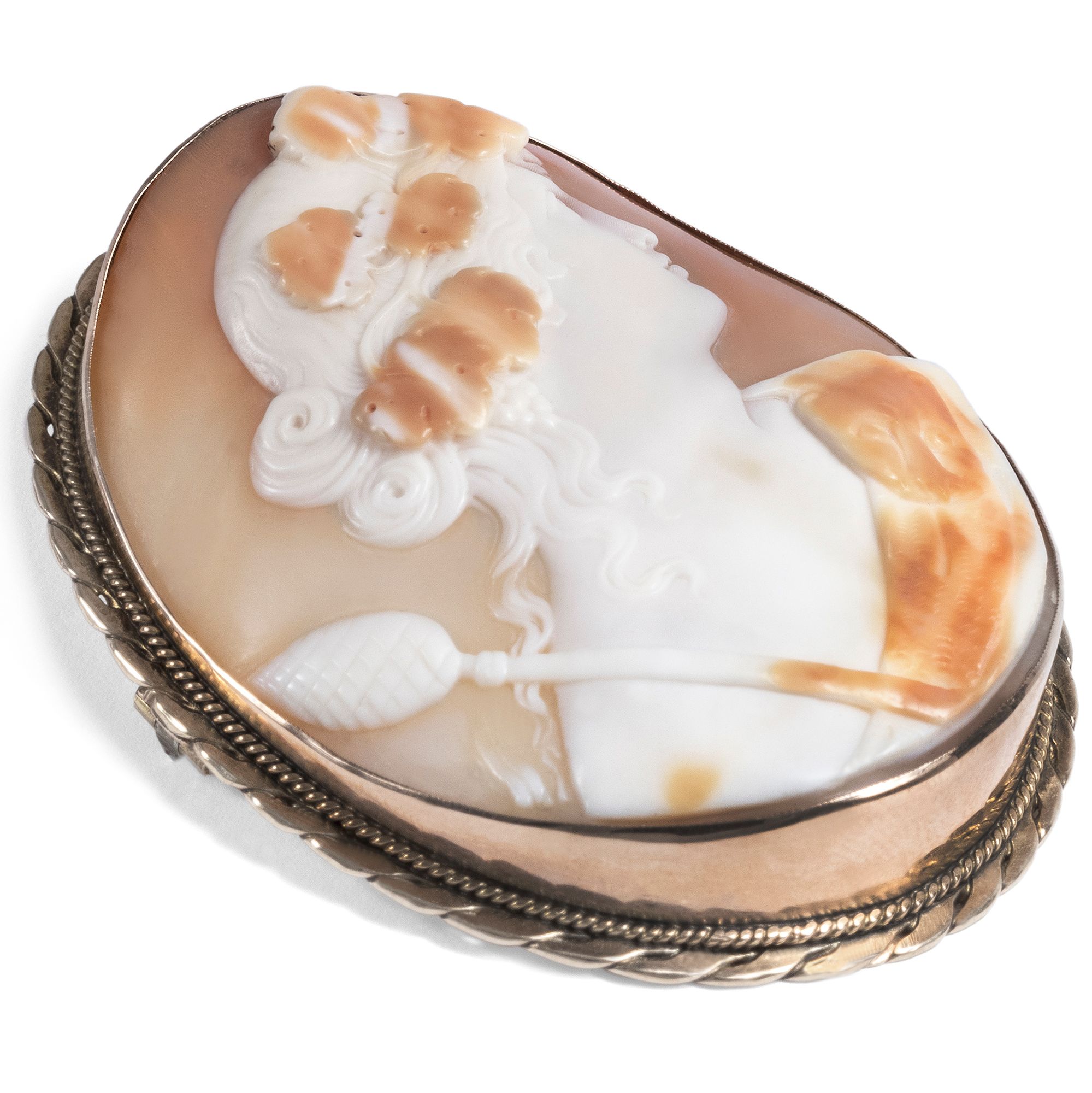 Large Antique Shell Cameo in Gold Setting, Italy ca. 1860