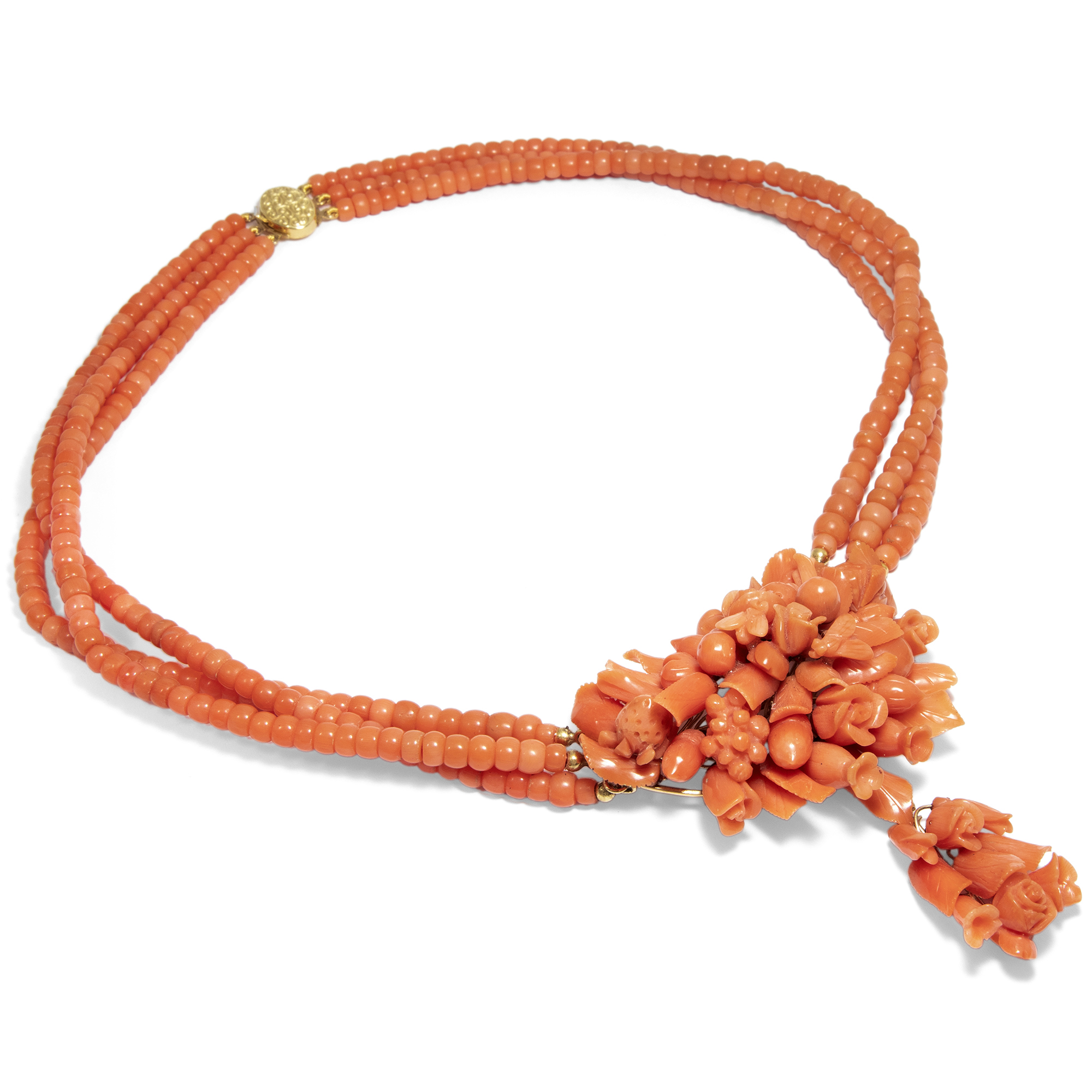 Wunderbares Collier aus antiken geschnitzten Korallen, um 1850, neu montiert Wunderbares Collier aus antiken geschnitzten Korallen, um 1850, neu montiert