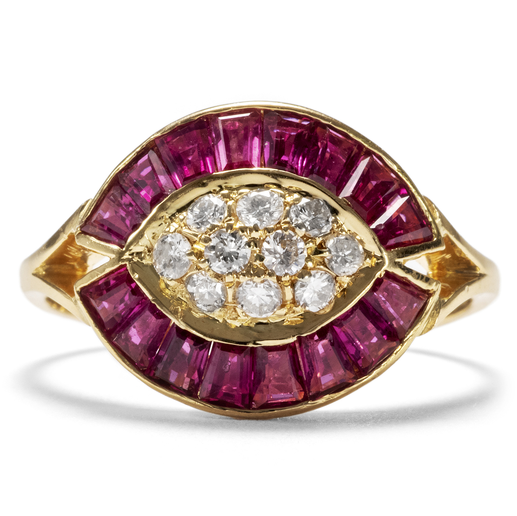 Feiner vintage Ring mit Rubinen & Diamanten in Gold, Italien um 1985 Feiner vintage Ring mit Rubinen & Diamanten in Gold, Italien um 1985