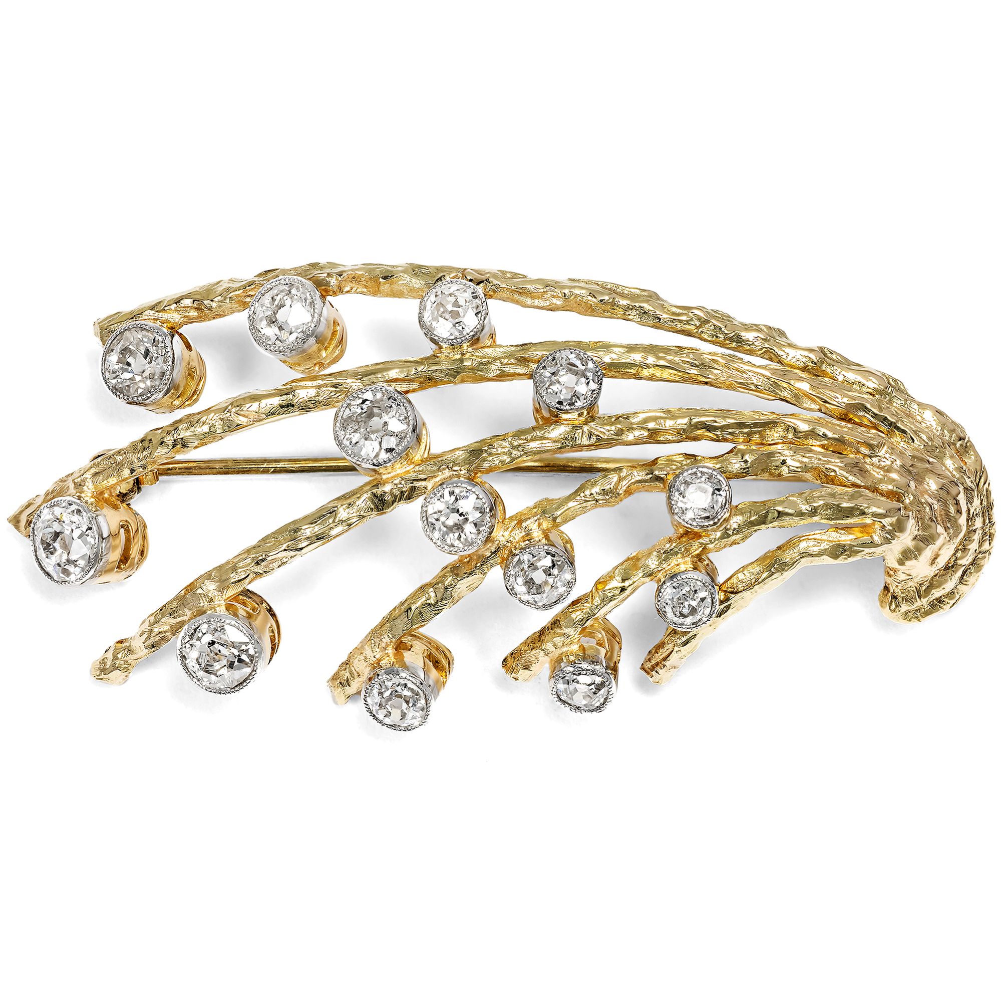 Vintage Brosche aus Gold mit antiken Diamanten, 1950er Jahre Vintage Brosche aus Gold mit antiken Diamanten, 1950er Jahre