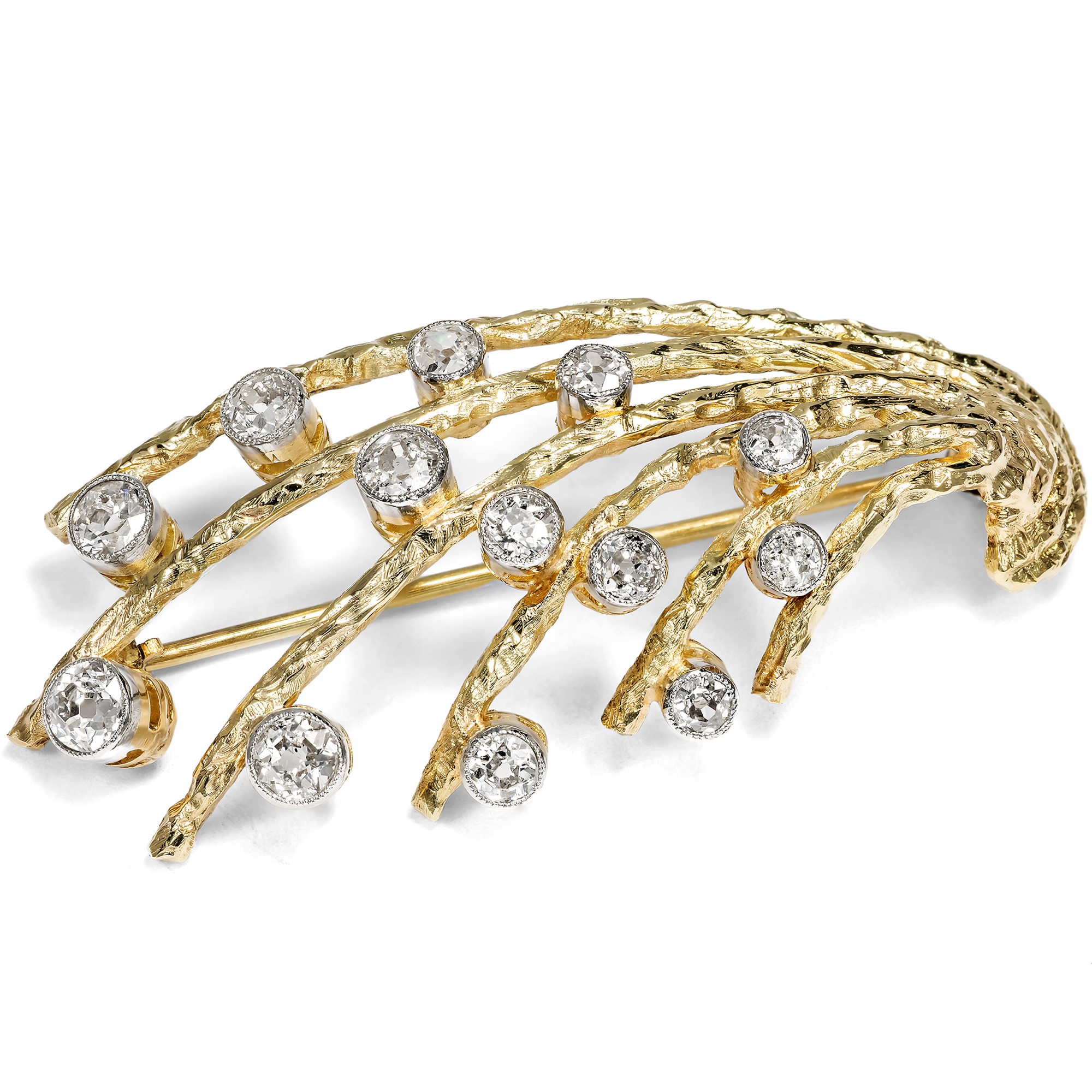 Vintage Brosche aus Gold mit antiken Diamanten, 1950er Jahre Vintage Brosche aus Gold mit antiken Diamanten, 1950er Jahre
