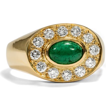 Edler vintage Smaragd- & Diamantring in Gelbgold, um 2000 Edler vintage Smaragd- & Diamantring in Gelbgold, um 2000