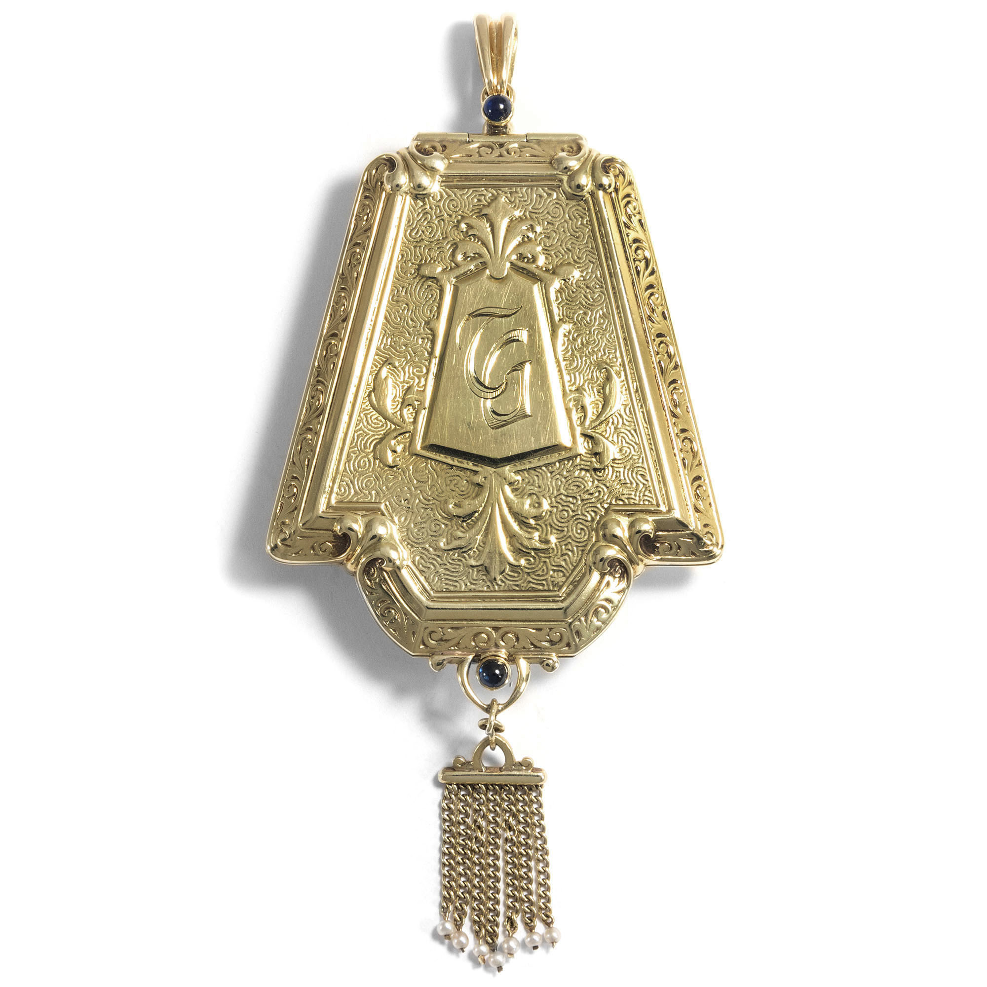 Large gold locket with mirror, engraved "Schumann-Heink" and dated 1926