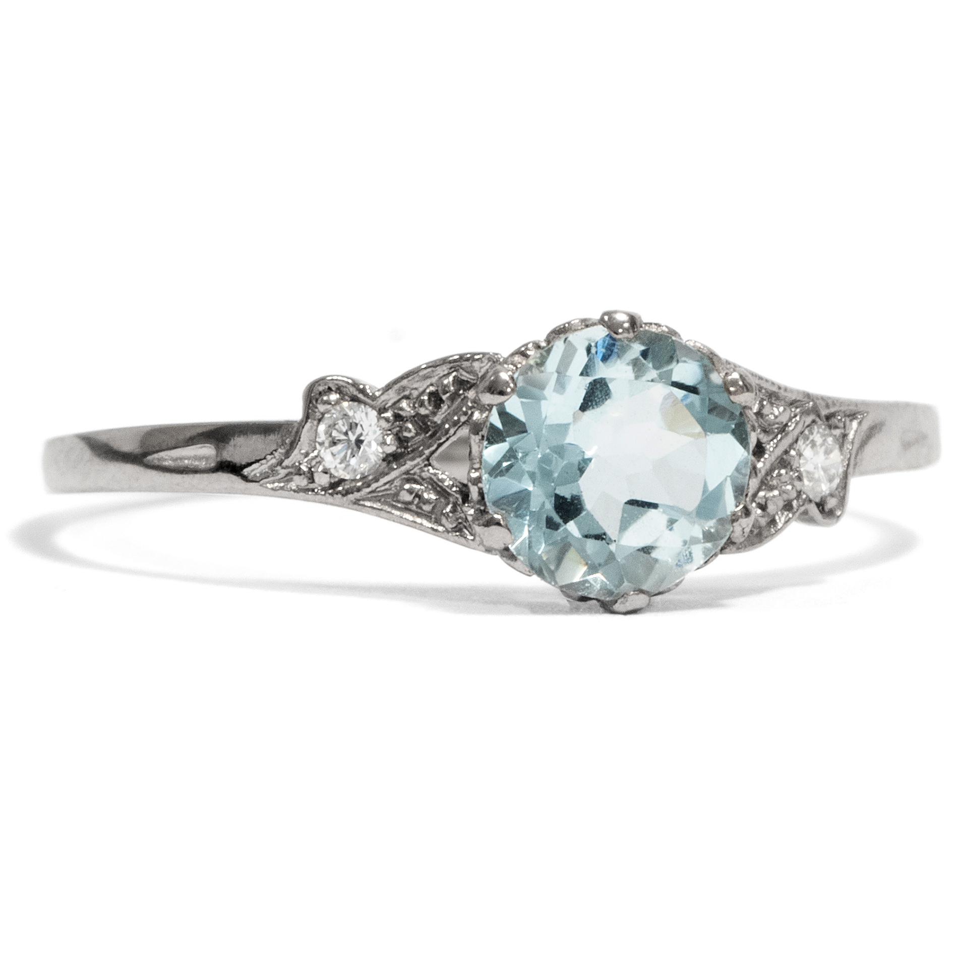 Unworn Ring with Aquamarine & Diamonds Set in Platinum, Made in Our Workshop