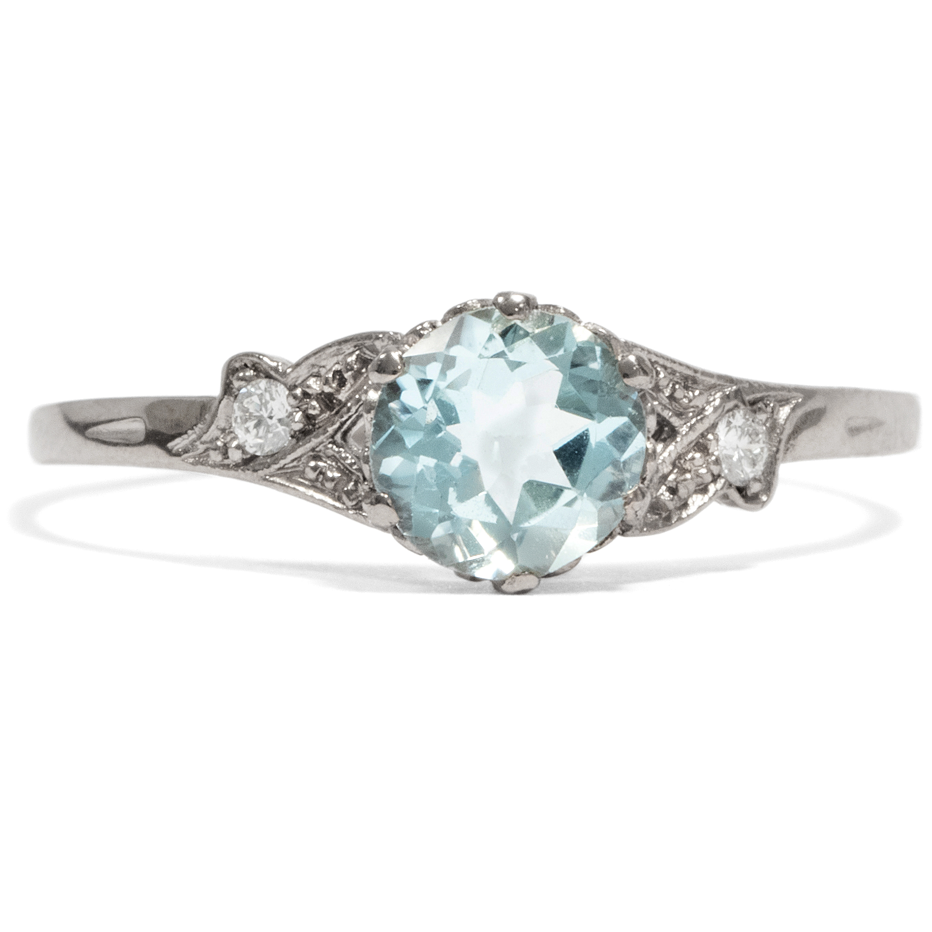 Unworn Ring with Aquamarine & Diamonds Set in Platinum, Made in Our Workshop