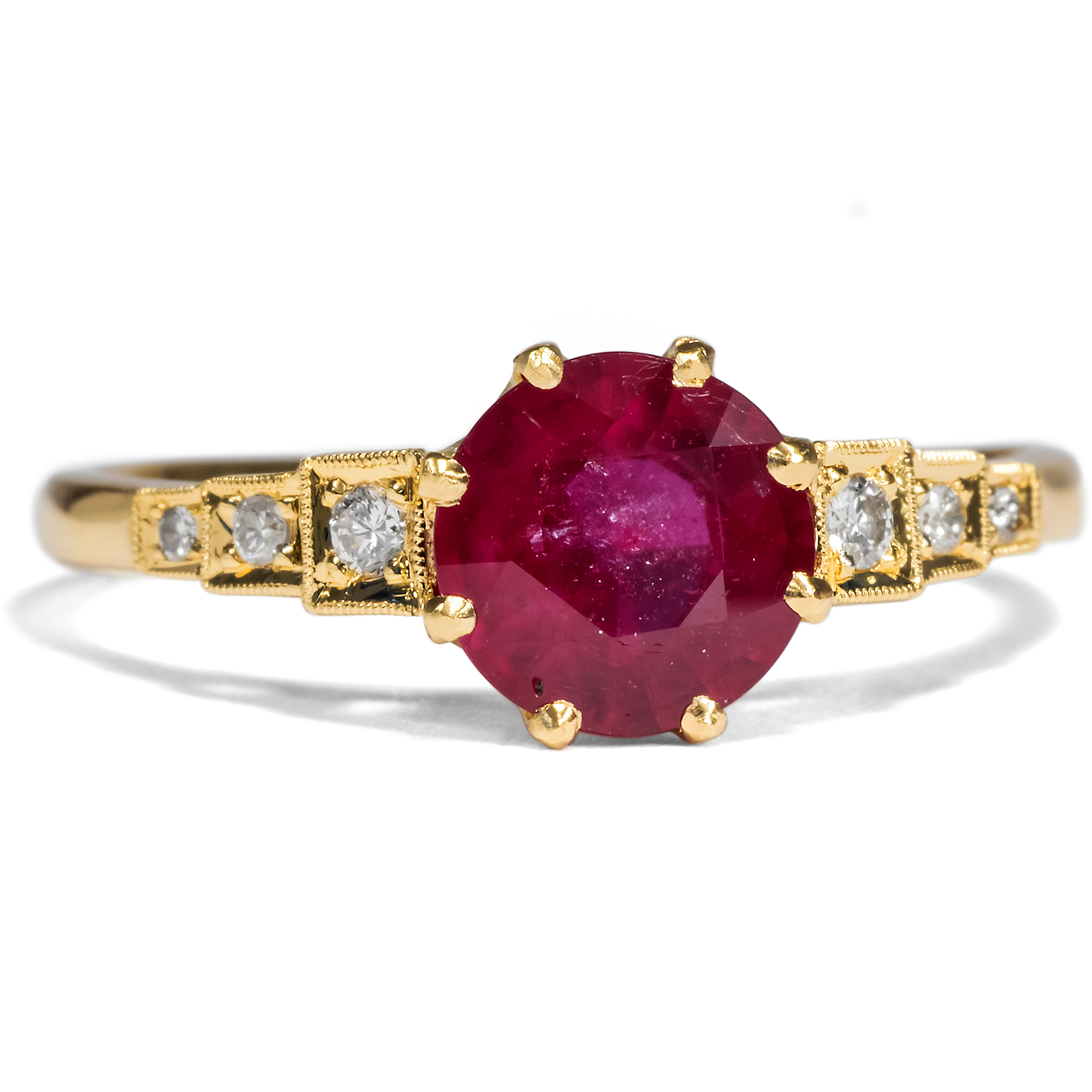 Ungetragener Ring mit Rubin & Diamanten in Gold, aus unserer Werkstatt