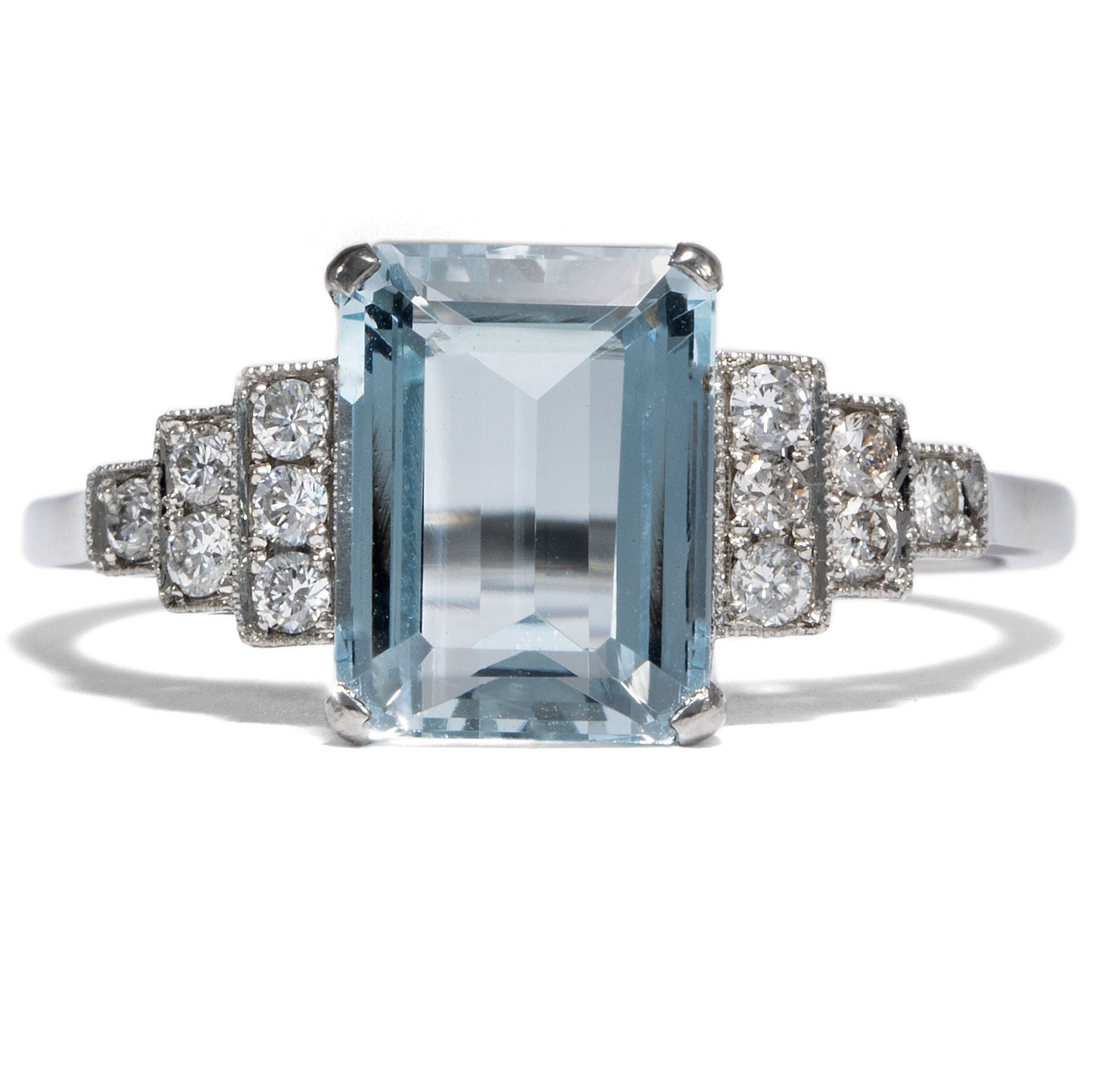 Elegant Platinum Ring With Aquamarine & Diamonds From Our Workshop