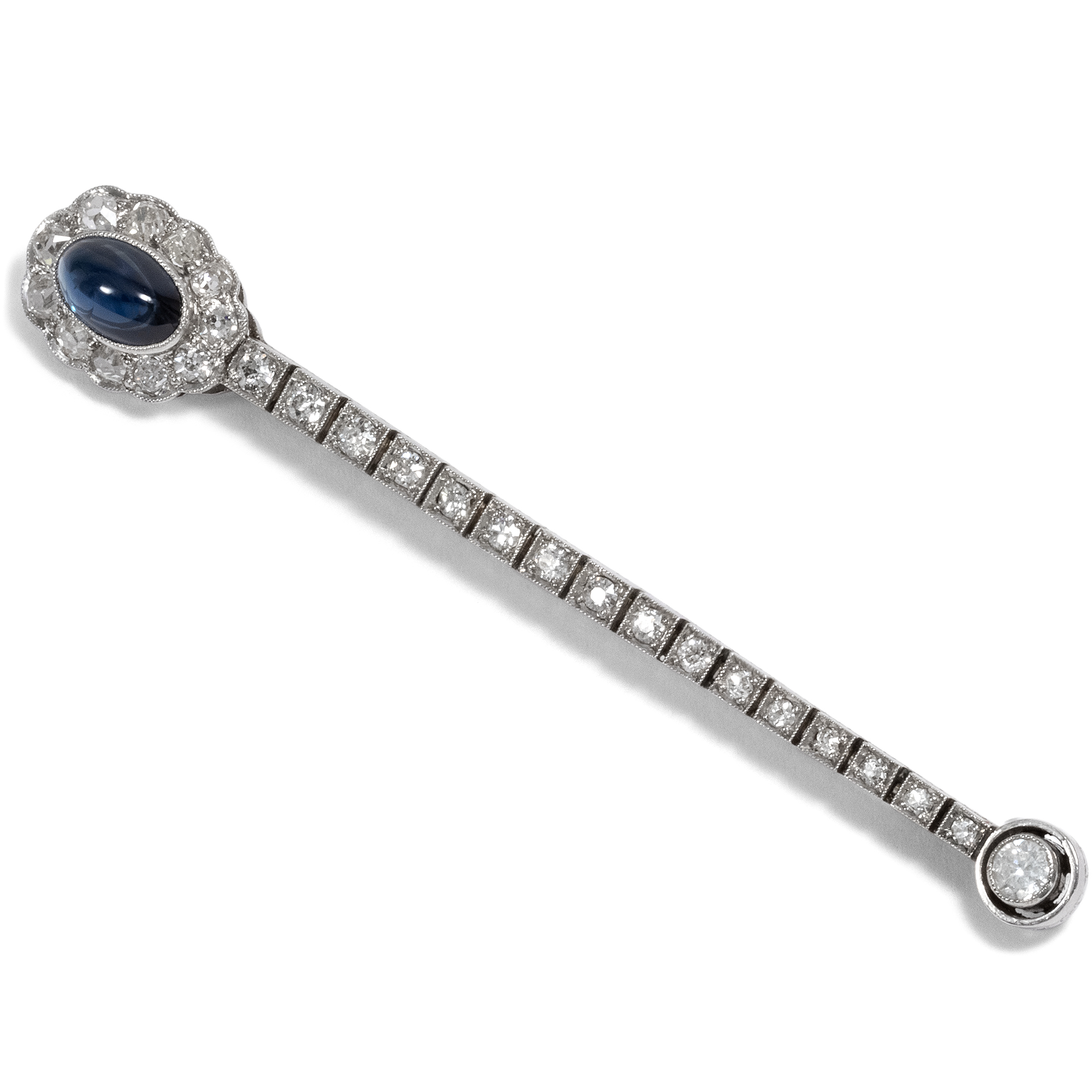 Antique Brooch with Sapphire & Diamonds in Platinum & Gold, c. 1910