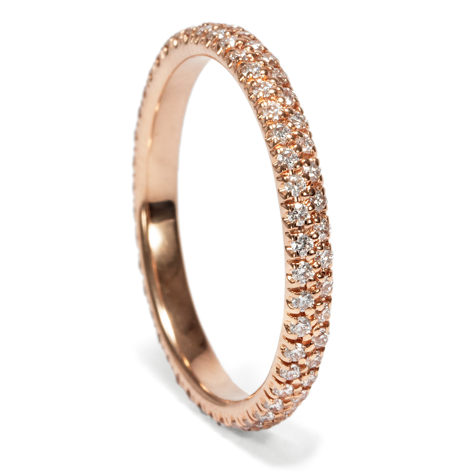 Ungetragener Memory-Ring mit zwei Reihen Brillanten in Roségold