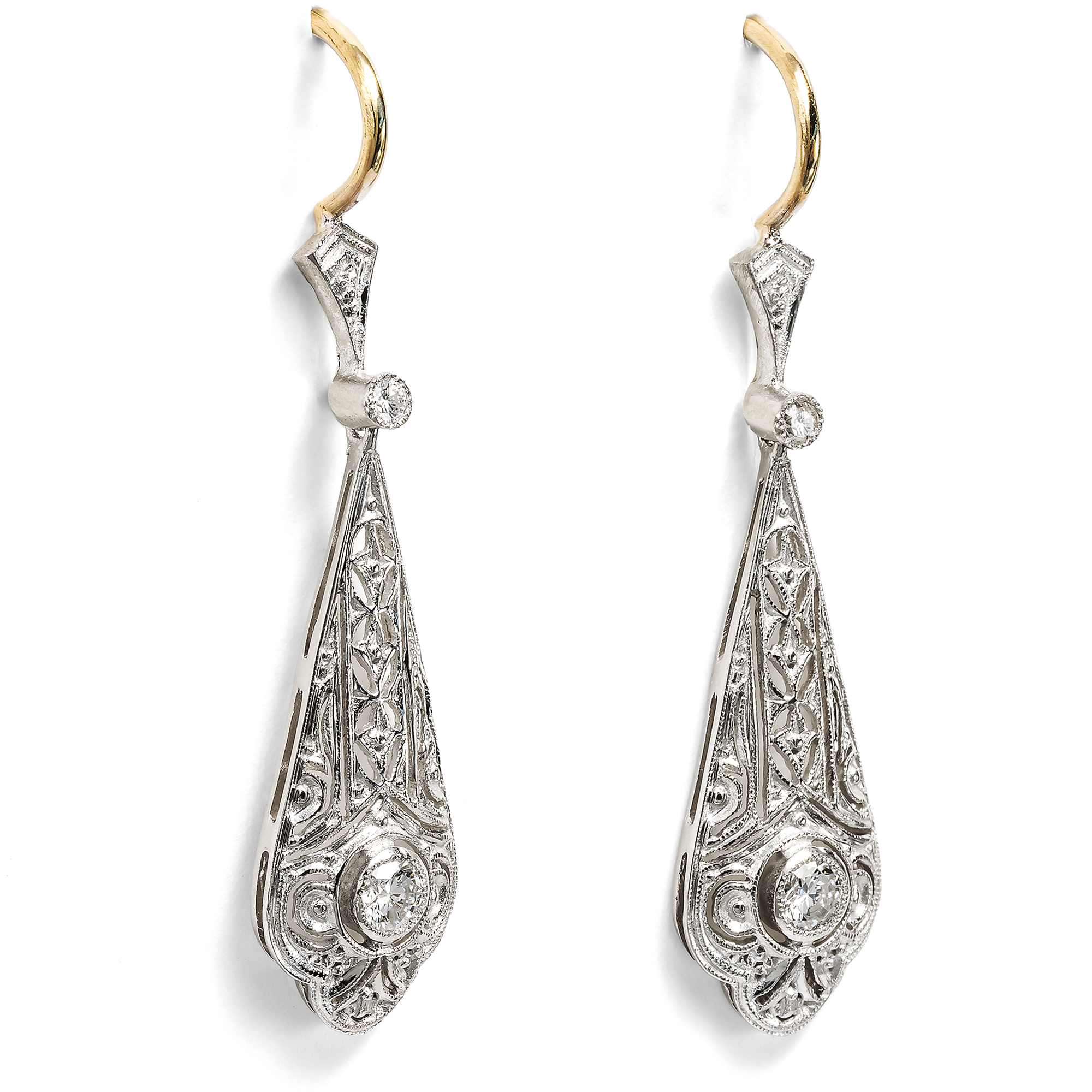 Unworn Art Deco Style Earrings with Diamonds in White Gold, from Our Workshop Unworn Art Deco Style Earrings with Diamonds in White Gold, from Our Workshop