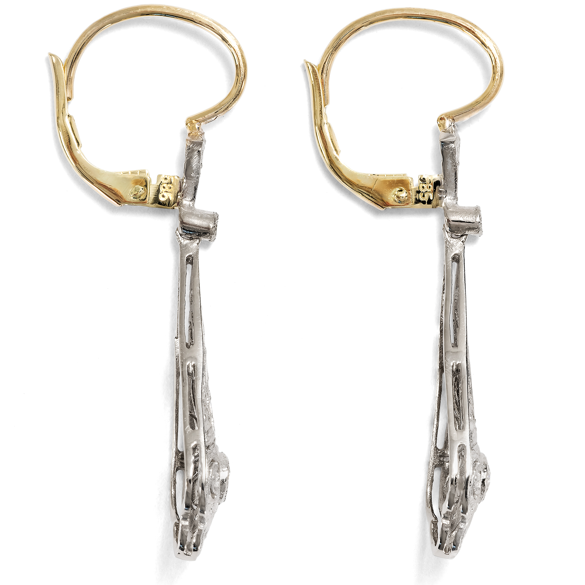 Unworn Art Deco Style Earrings with Diamonds in White Gold, from Our Workshop Unworn Art Deco Style Earrings with Diamonds in White Gold, from Our Workshop