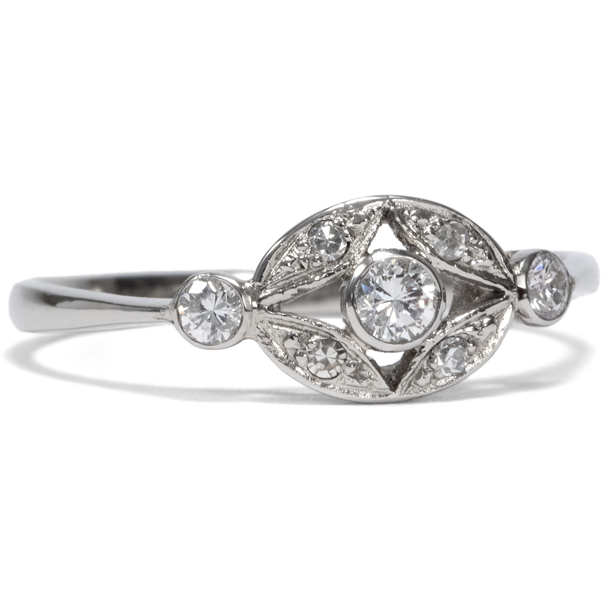 Delicate Platinum Ring With Seven Diamonds, Made in Our Workshop