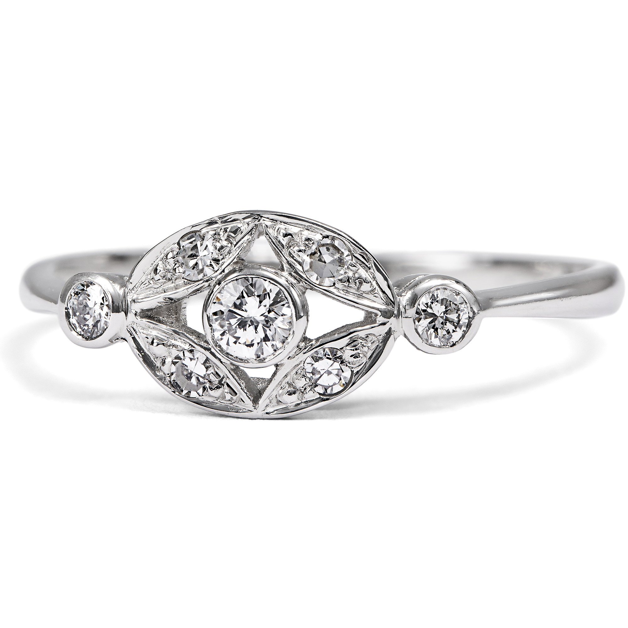 Delicate Platinum Ring With Seven Diamonds, Made in Our Workshop Delicate Platinum Ring With Seven Diamonds, Made in Our Workshop