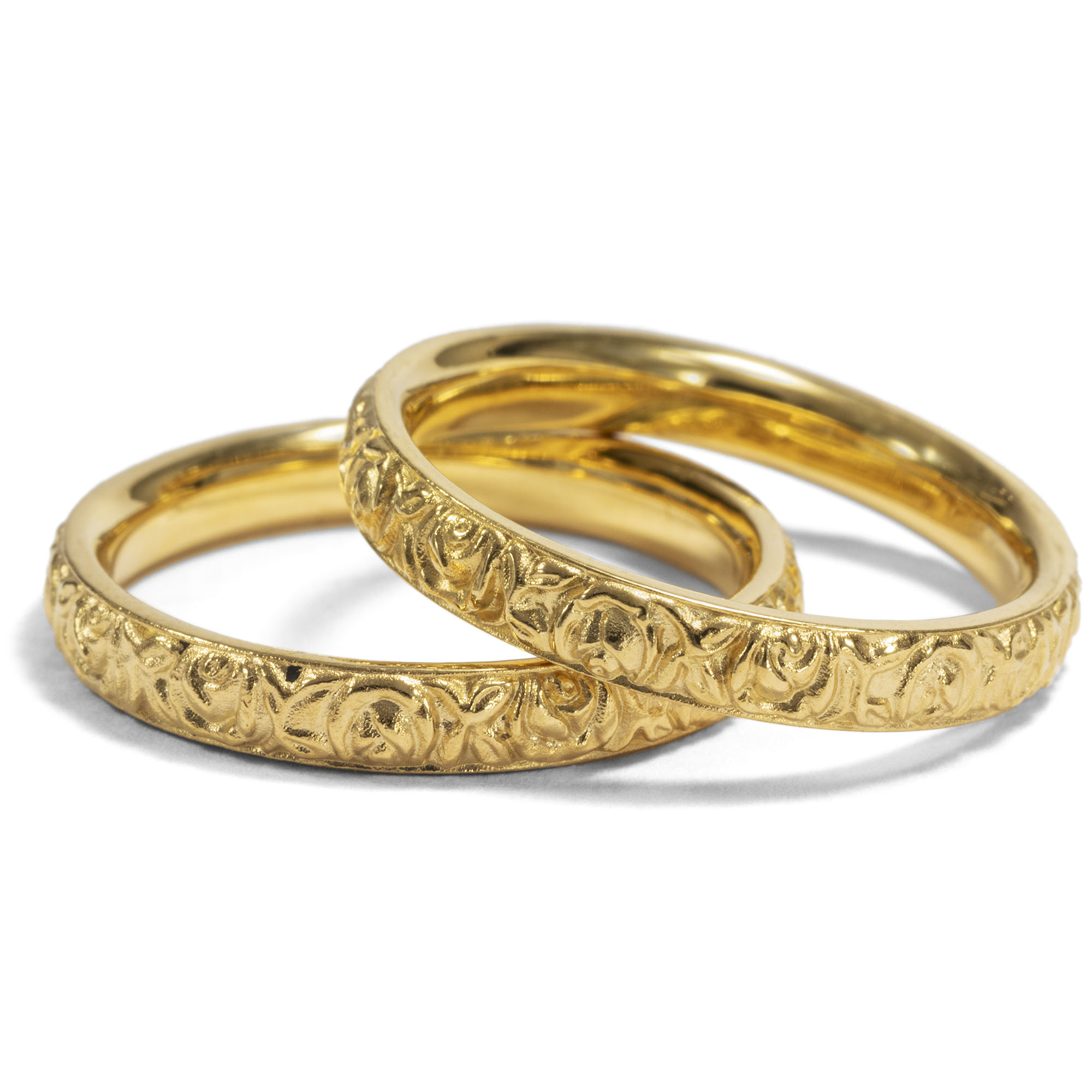 A Rosy Future • Wide 900000 Yellow Gold Wedding Rings From Our Workshop •  Hofer Antikschmuck