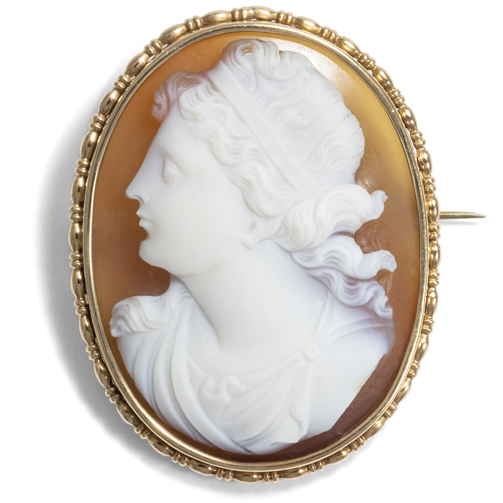 Antique Brooch With Agate Cameo of the God Apollo in Gold, Germany ca. 1910