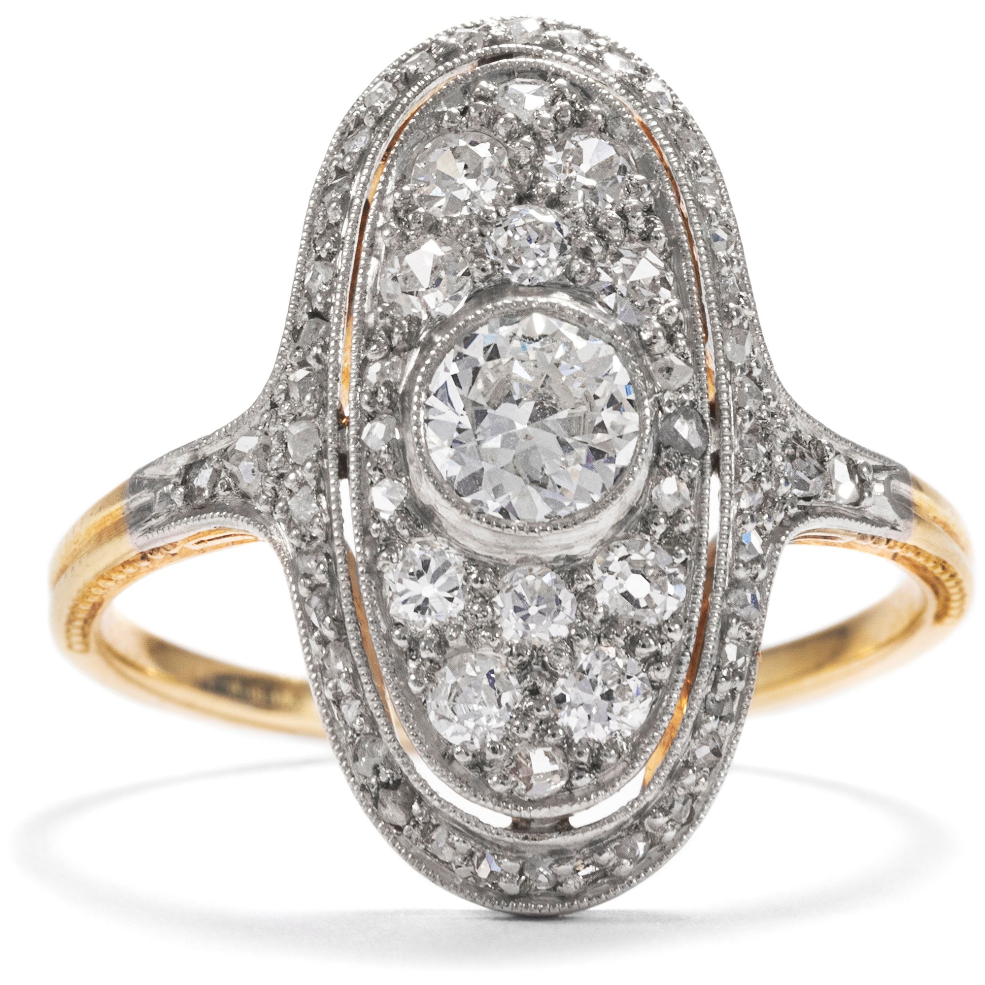 Zeitloser Ring mit Diamanten in Gold & Platin, um 1920 Zeitloser Ring mit Diamanten in Gold & Platin, um 1920