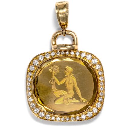 Vintage Intaglio der Ceres in Citrin mit Diamanten & Gold, Wellendorf um 2000 Vintage Intaglio der Ceres in Citrin mit Diamanten & Gold, Wellendorf um 2000