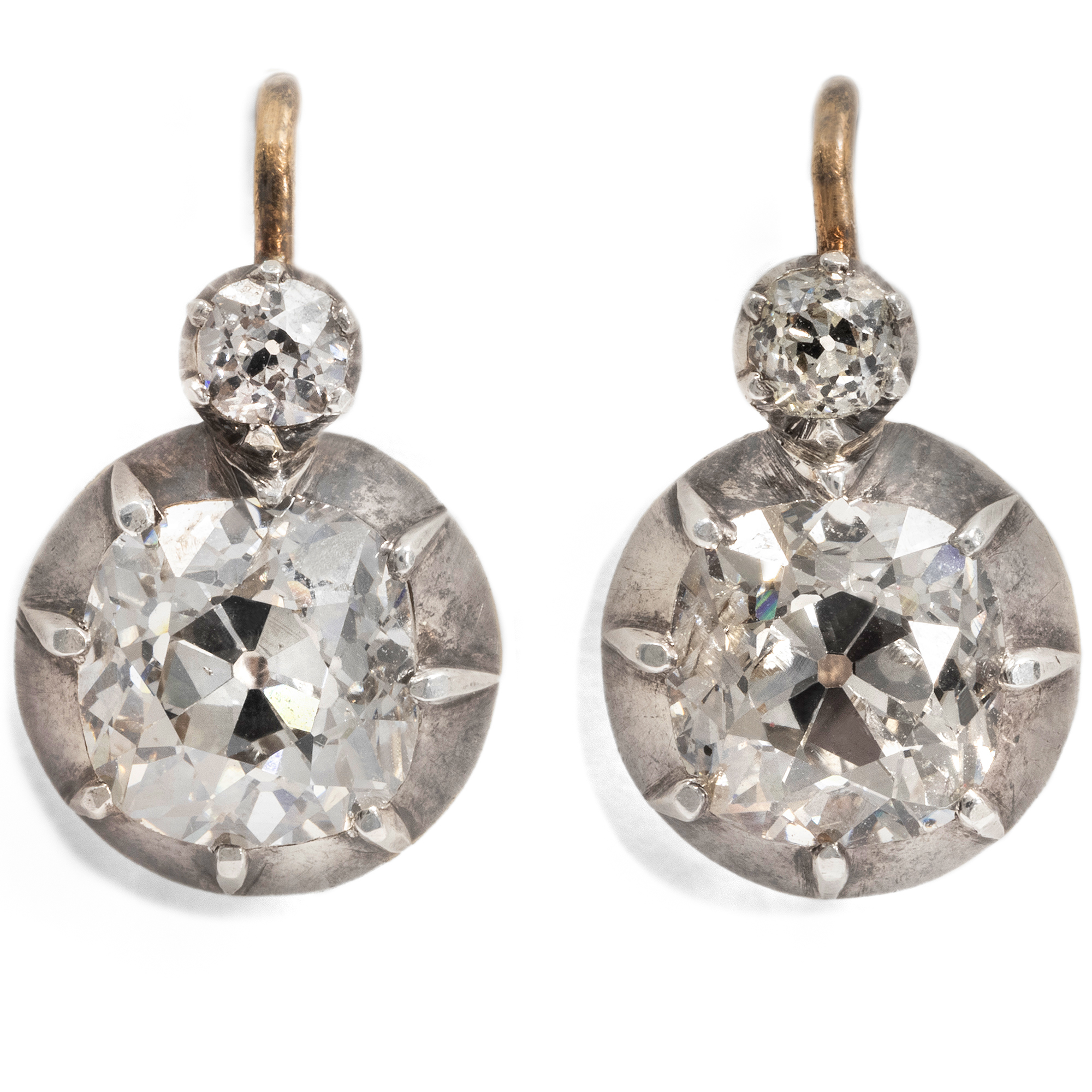 Antique Dormeuse Earrings With 4.95 Ct Old Cut Diamonds, Prague ca. 1890