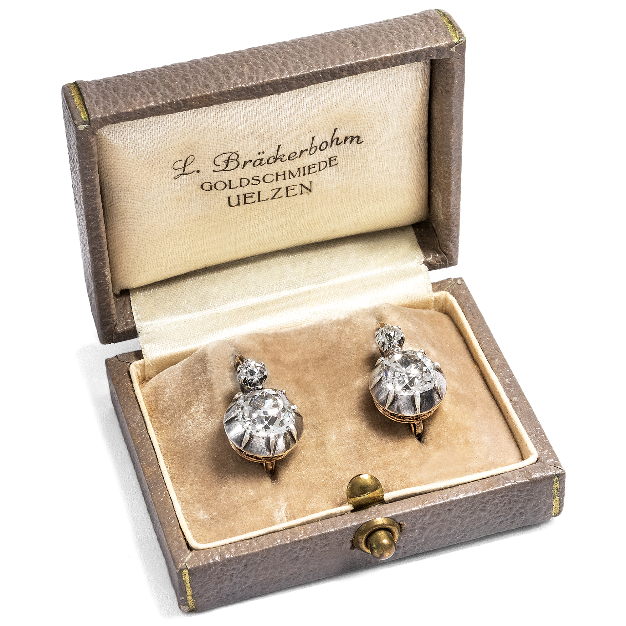 Antique Dormeuse Earrings With 4.95 Ct Old Cut Diamonds, Prague ca. 1890