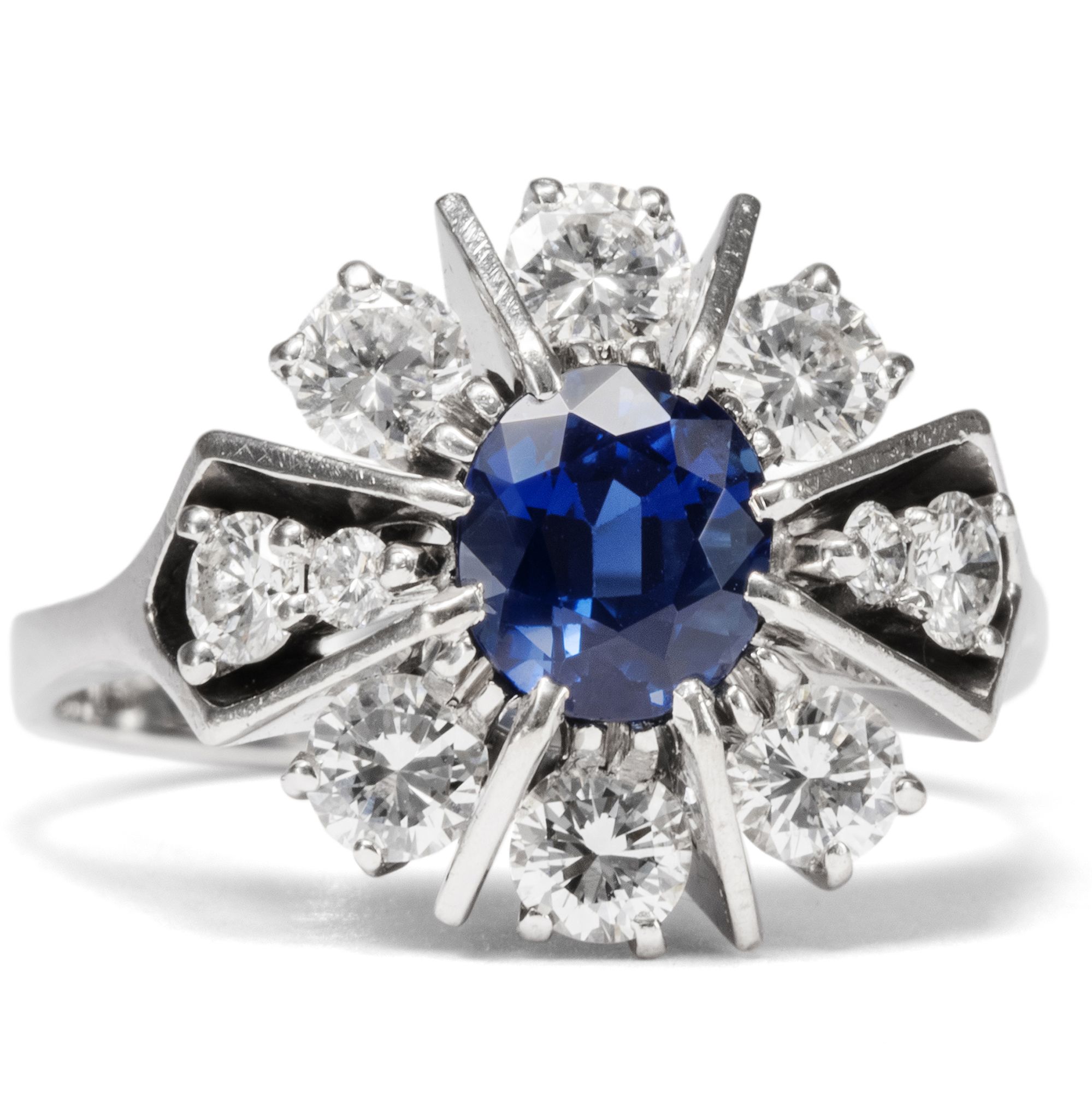 High Quality Entourage Ring With Sapphire & Diamonds in White Gold, ca. 1975