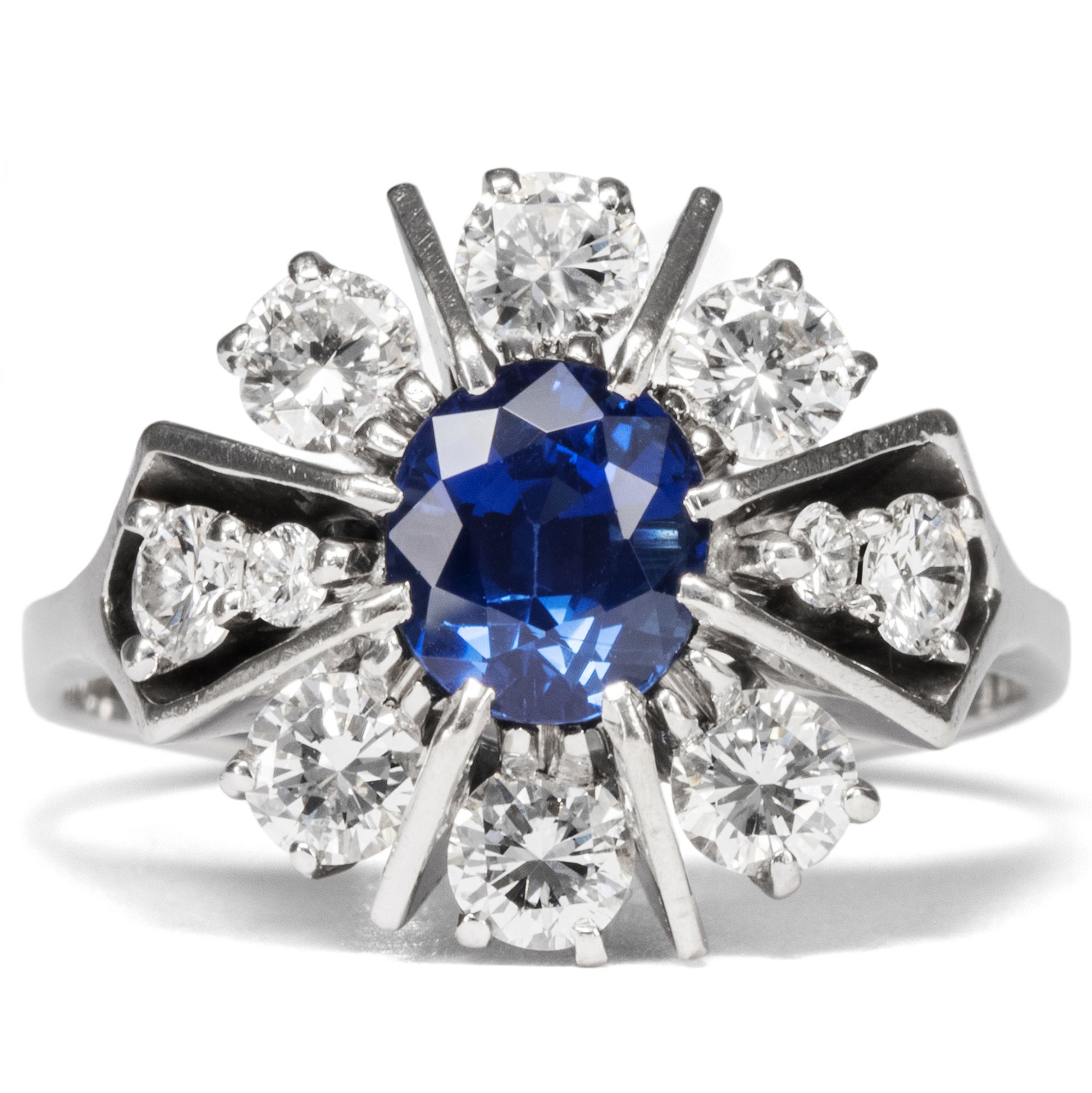 High Quality Entourage Ring With Sapphire & Diamonds in White Gold, ca. 1975