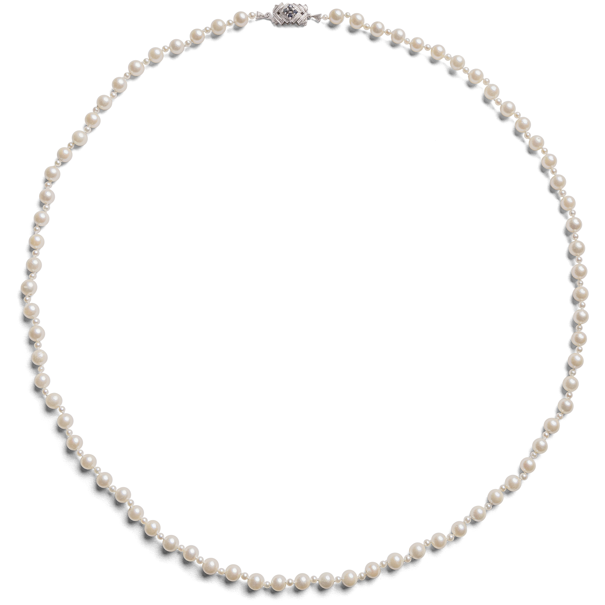 Vintage Opera Length Pearl Necklace With White Gold Clasp, ca. 1970