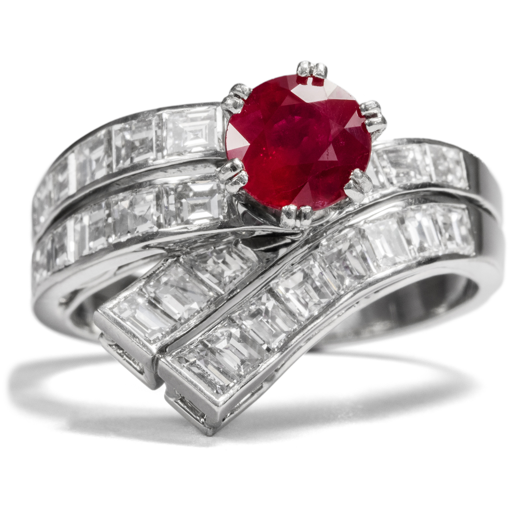 Gorgeous Platinum Ring With Ruby & Baguette Diamonds, ca. 1960