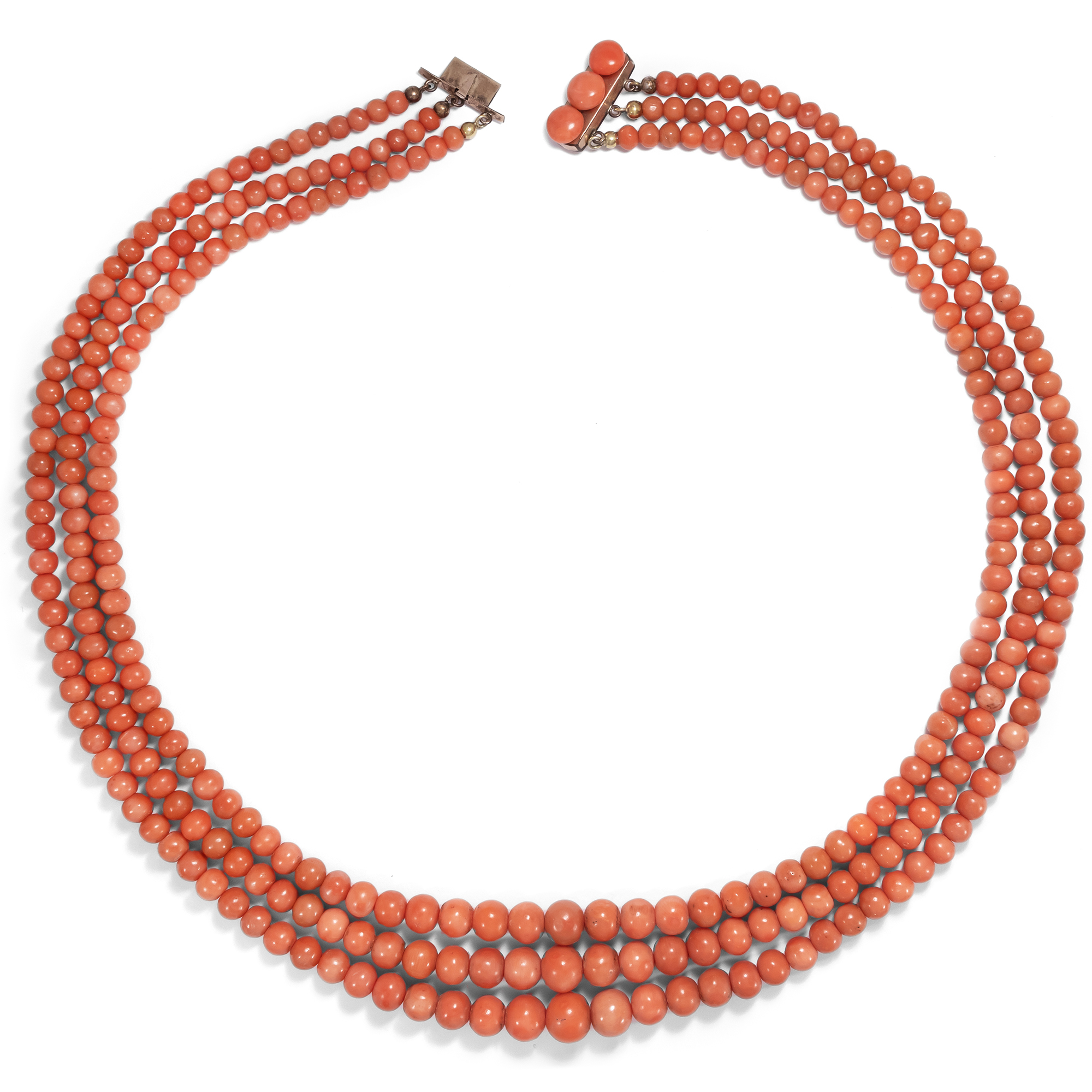 Three Strand Salmon-Coloured Coral Necklace, Italy, ca. 1890