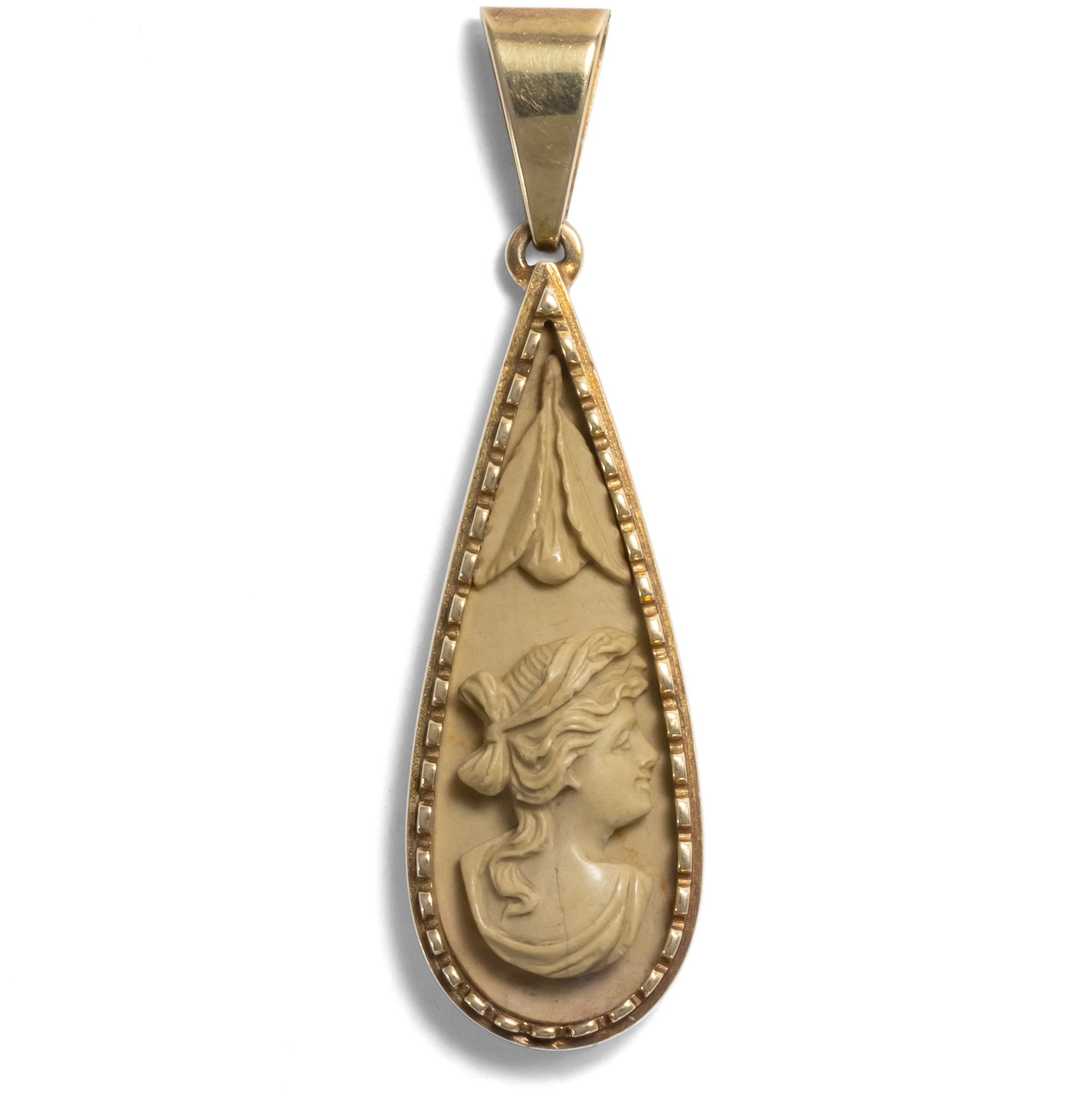 Antique Lava Cameo of Daphne as Pendant in Gold, Italy Around 1870 & Later