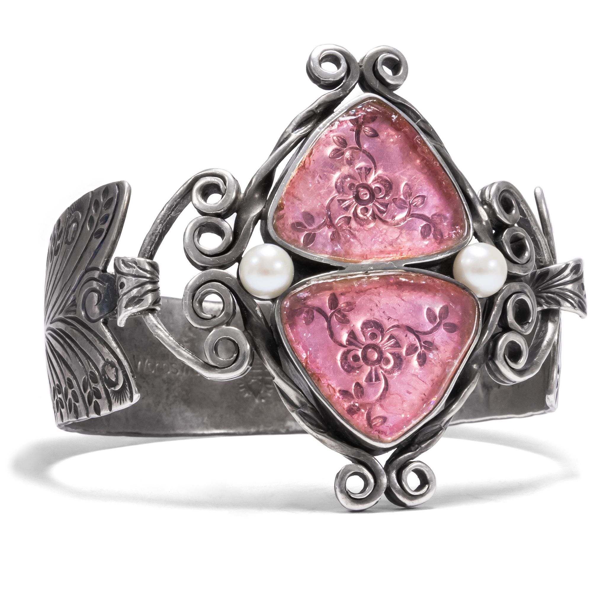 Unusual Bangle With Pink Tourmalines By Helmut Von Kleist, Worpswede Around 1980