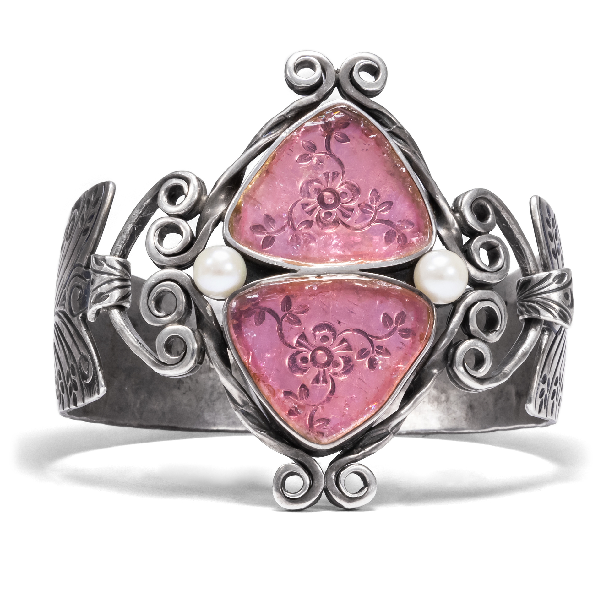 Unusual Bangle With Pink Tourmalines By Helmut Von Kleist, Worpswede Around 1980