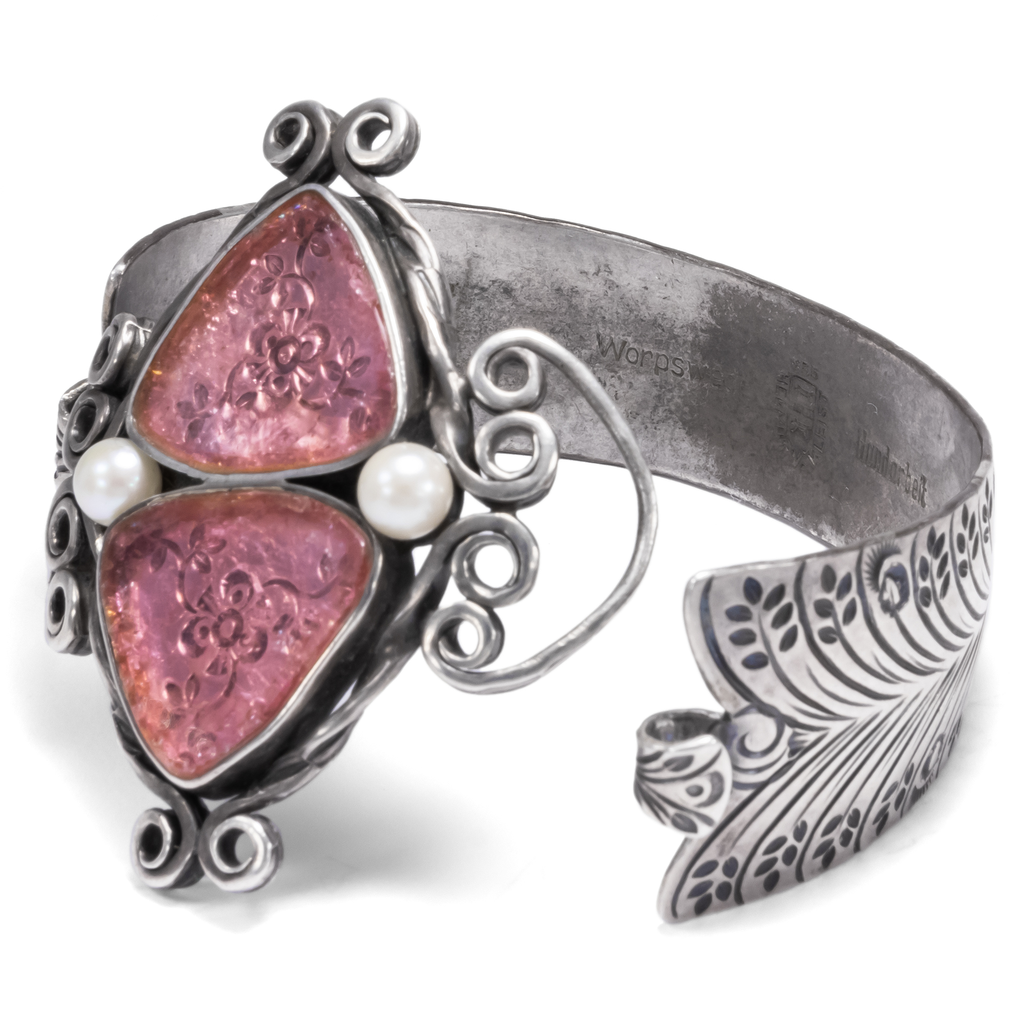 Sculptural • Unusual Bangle With Pink Tourmalines By Helmut