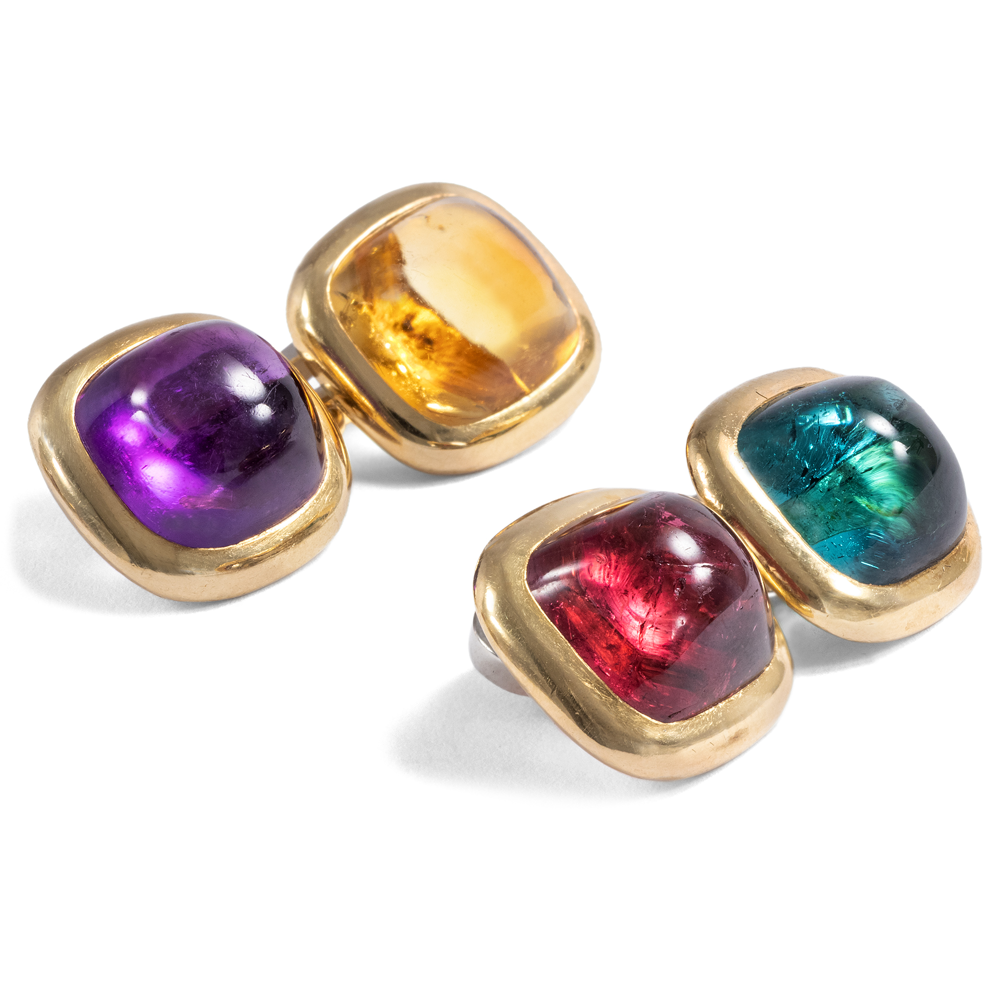 Vintage Gold & Colored Stones Cufflinks, 1950s