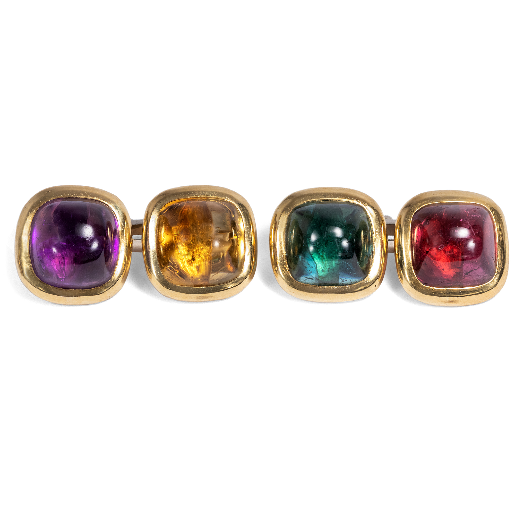 Vintage Gold & Colored Stones Cufflinks, 1950s