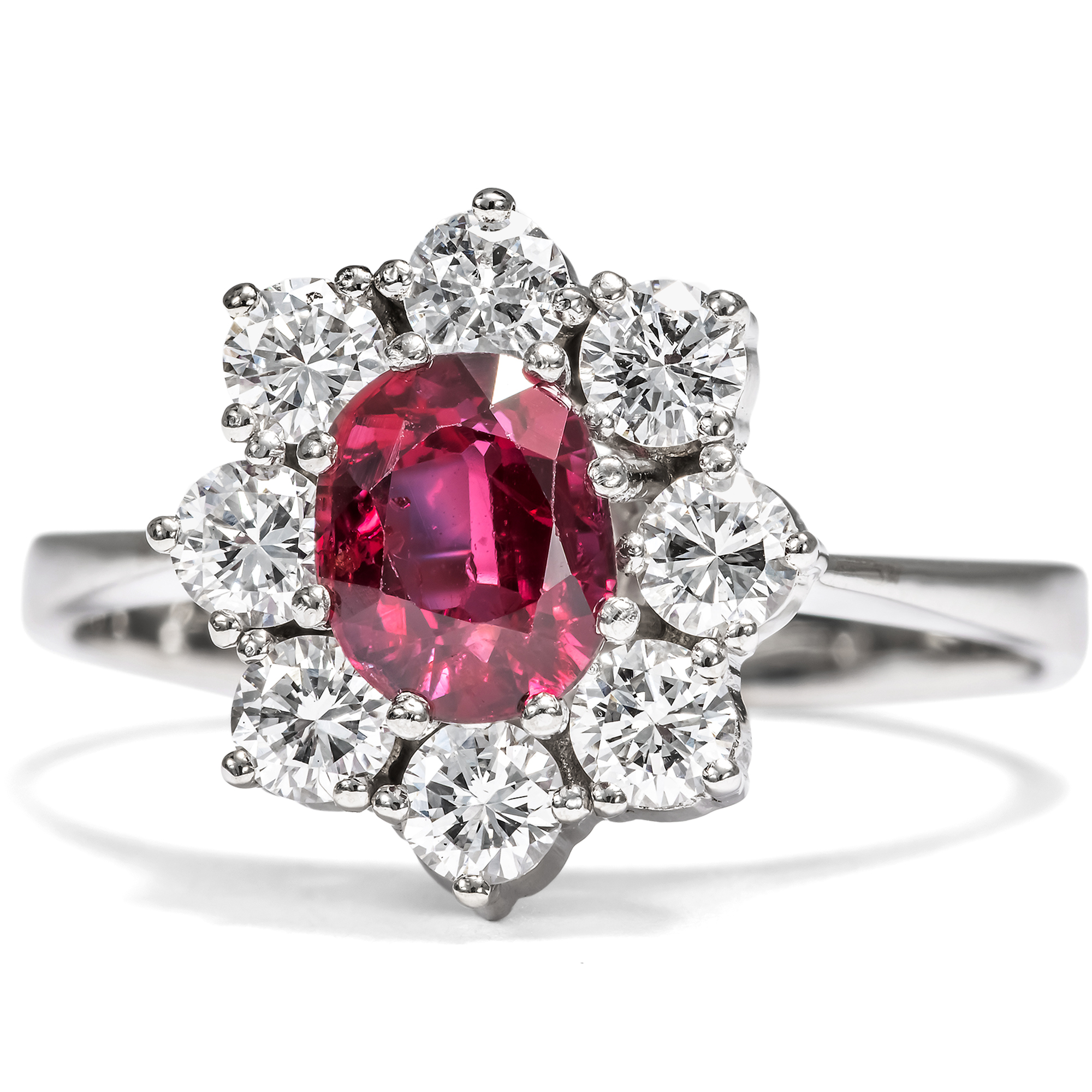 Classic Entourage Ring with Natural Ruby & Diamonds, Vienna, c. 1980 Classic Entourage Ring with Natural Ruby & Diamonds, Vienna, c. 1980