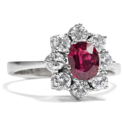 Klassischer Verlobungsring mit natürlichem Rubin & Diamanten, um 1975 Klassischer Verlobungsring mit natürlichem Rubin & Diamanten, um 1975