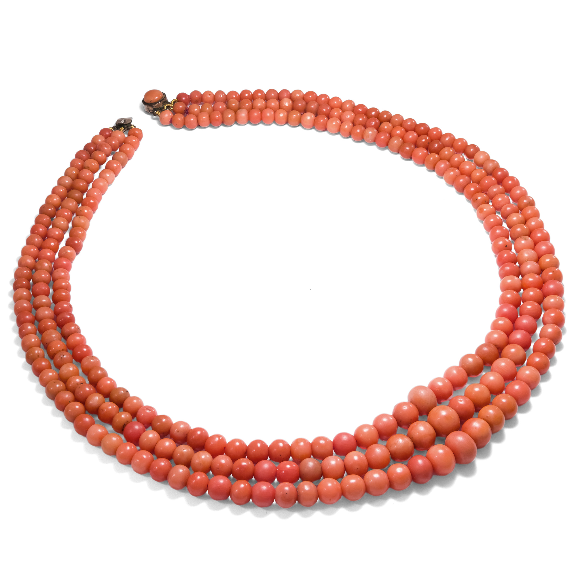 Rosso Naturale • Colorful Red Mediterranean Coral Necklace with Diamond  Clasp, circa 1965 • Hofer Antikschmuck