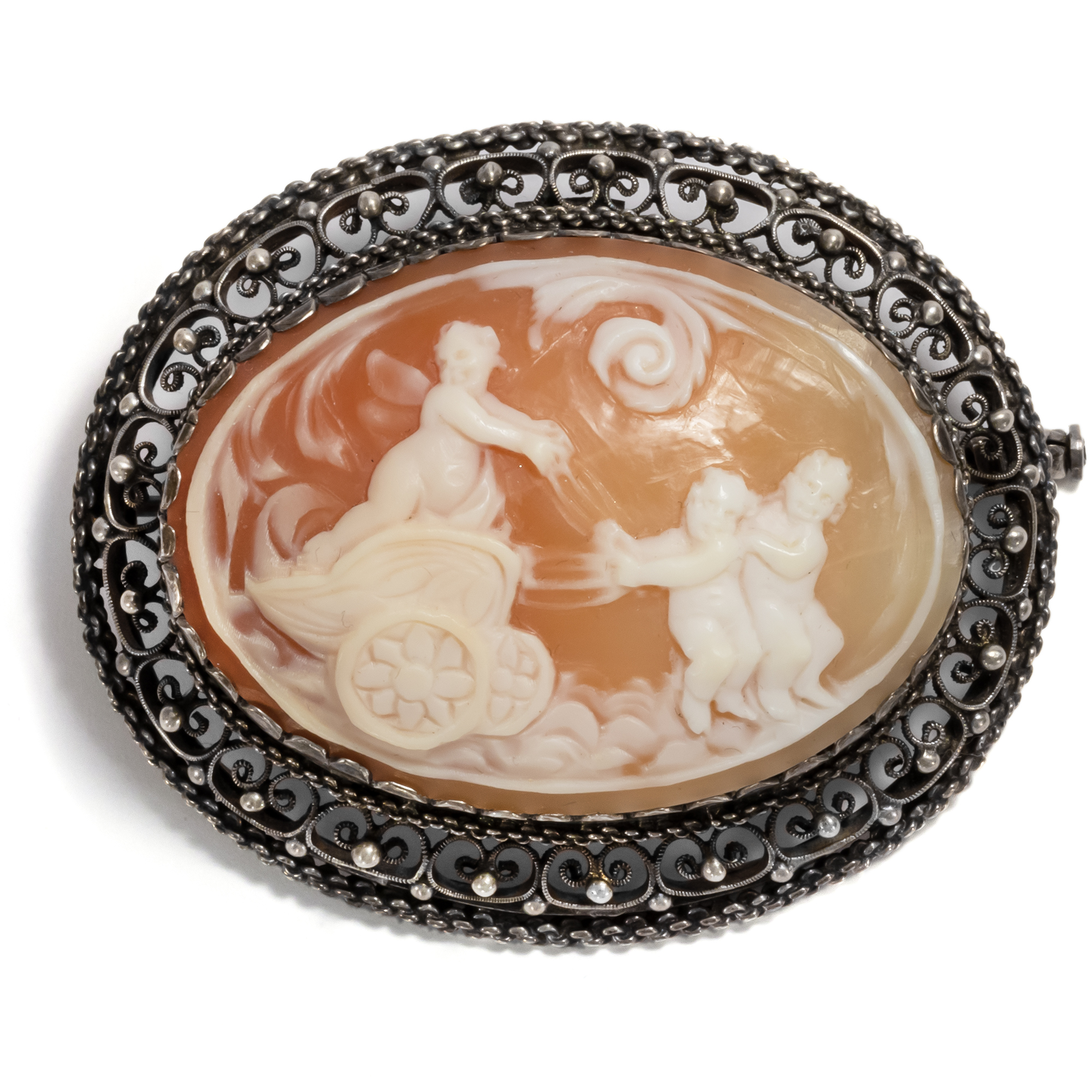 Italian Shell Cameo With Putti in the Clouds, Florence ca. 1950