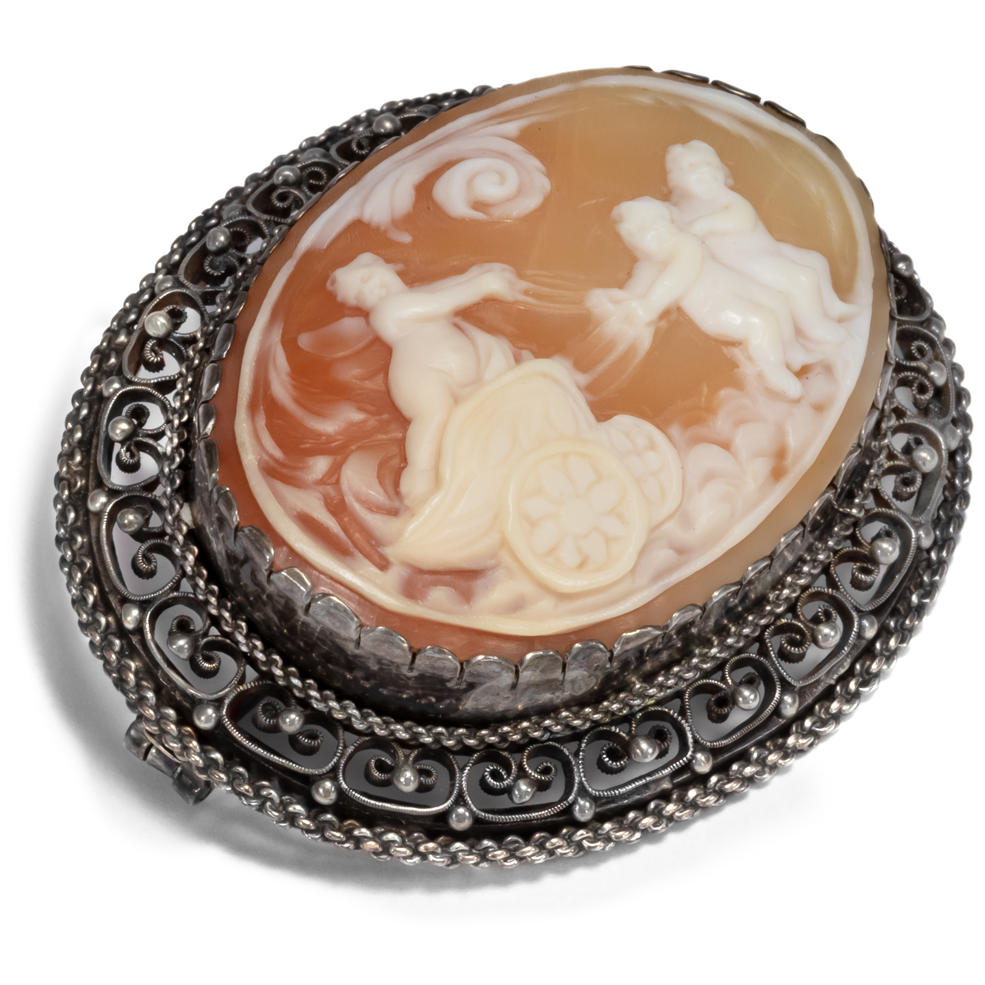 Italian Shell Cameo With Putti in the Clouds, Florence ca. 1950