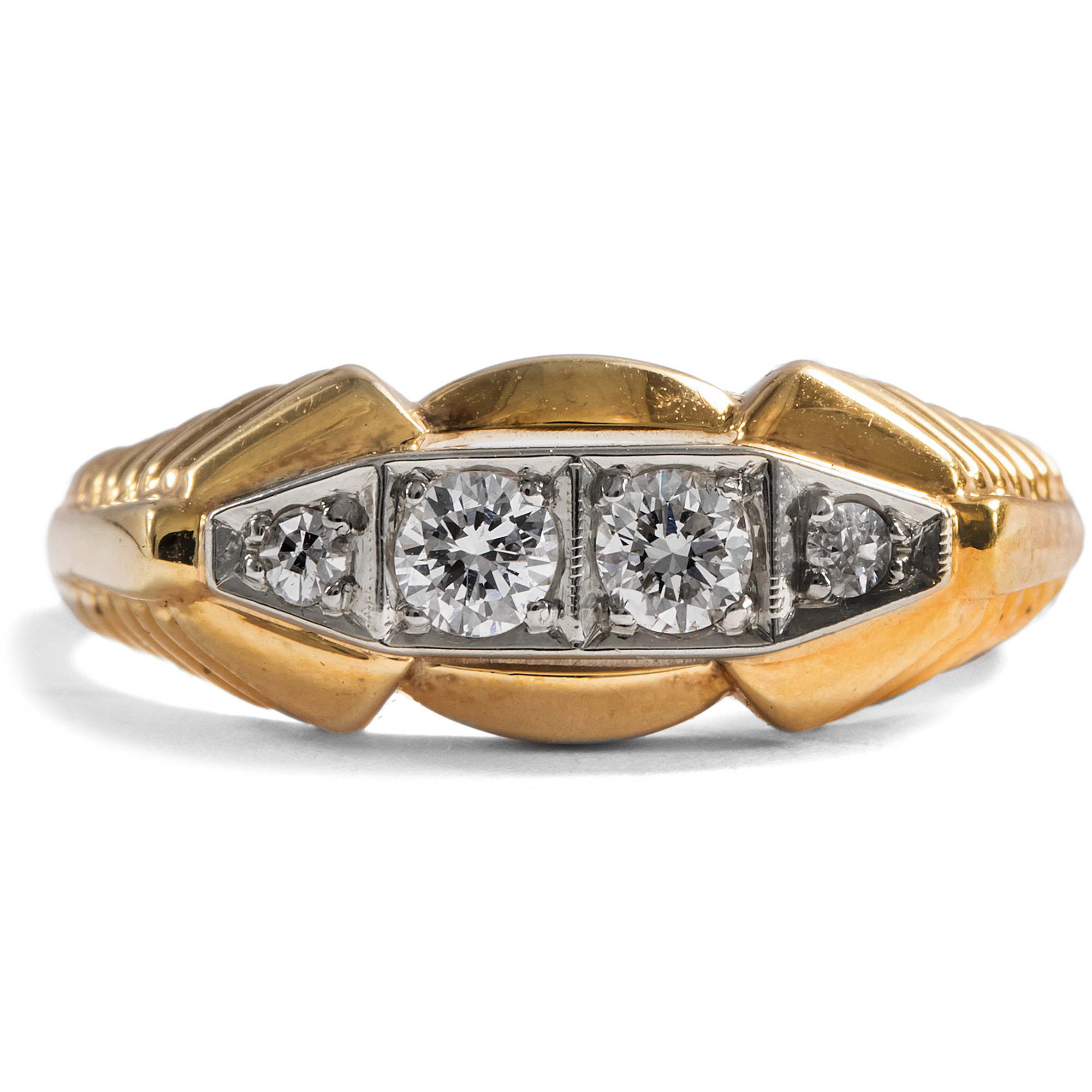 Elegant Gold Ring Of Late Art Deco With Diamonds, ca. 1950