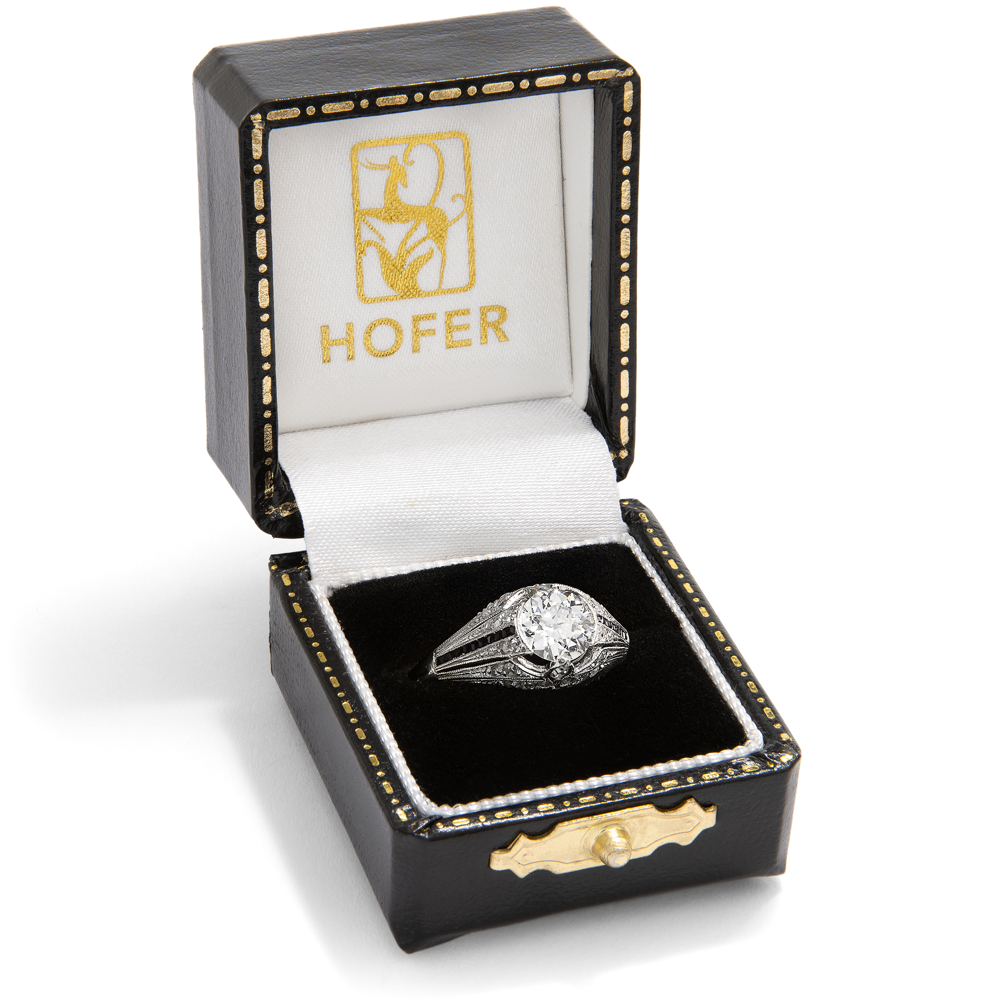 Antiker Solitärring mit Onyx-Akzenten in Platin, Art Déco um 1925 Antiker Solitärring mit Onyx-Akzenten in Platin, Art Déco um 1925