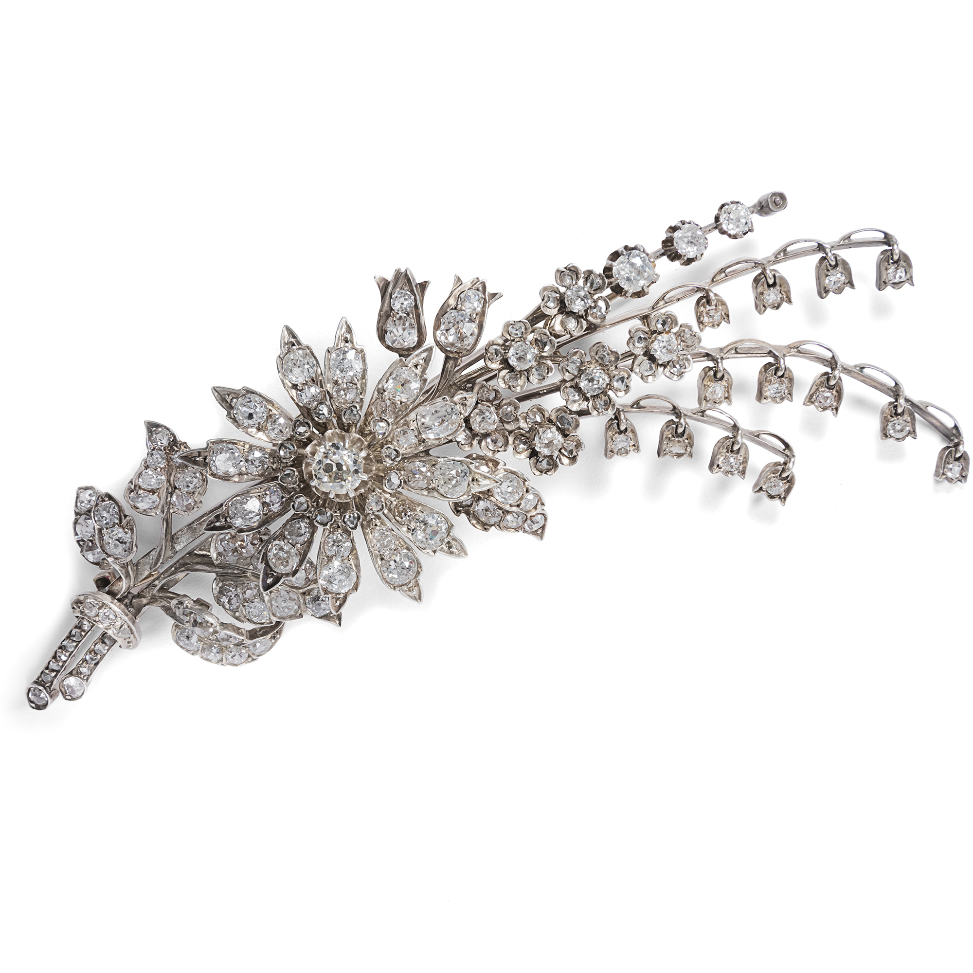 Large Diamond Brooch in the Shape of a Floral Bouquet, ca. 1880